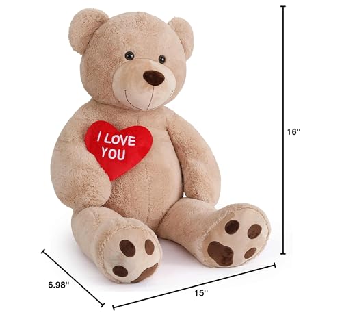 Tezituor Large Teddy Bear Stuffed Animal 5Ft, Big Teddy Bear with Heart, Giant Brown Stuffed Bear Plush Toys for Kids, I Love You Bear Gift for Girlfriend