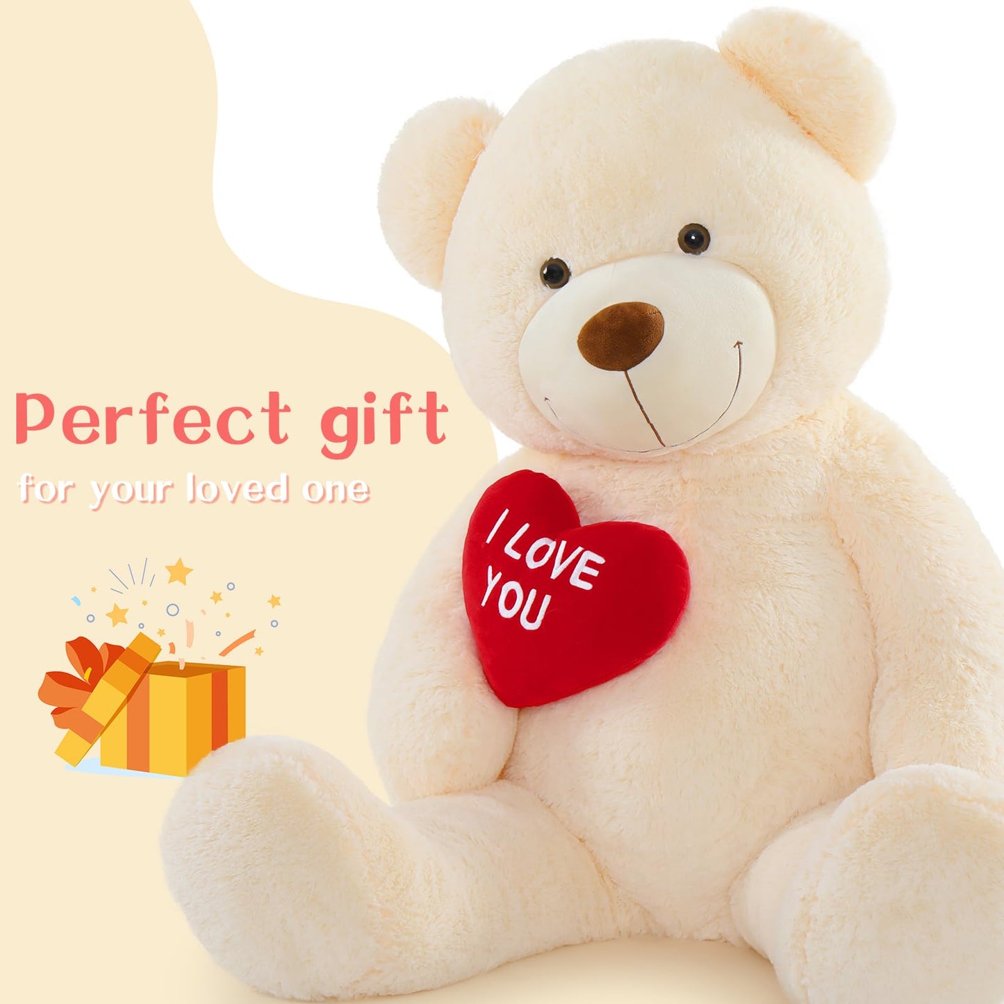 Tezituor Large Teddy Bear Stuffed Animal 5Ft, Big Teddy Bear with Heart, Giant Brown Stuffed Bear Plush Toys for Kids, I Love You Bear Gift for Girlfriend