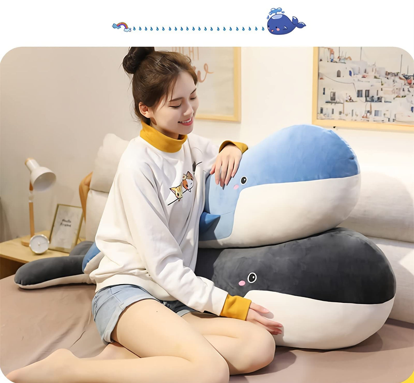 Whale Stuffed Animal - Large Stuffed Whale,Soft Whale Plush Body Pillow,Cute Plushies Whale Throw Pillows Birthday Gifts for Girls & Boys 47.2IN (Blue,X-Large)