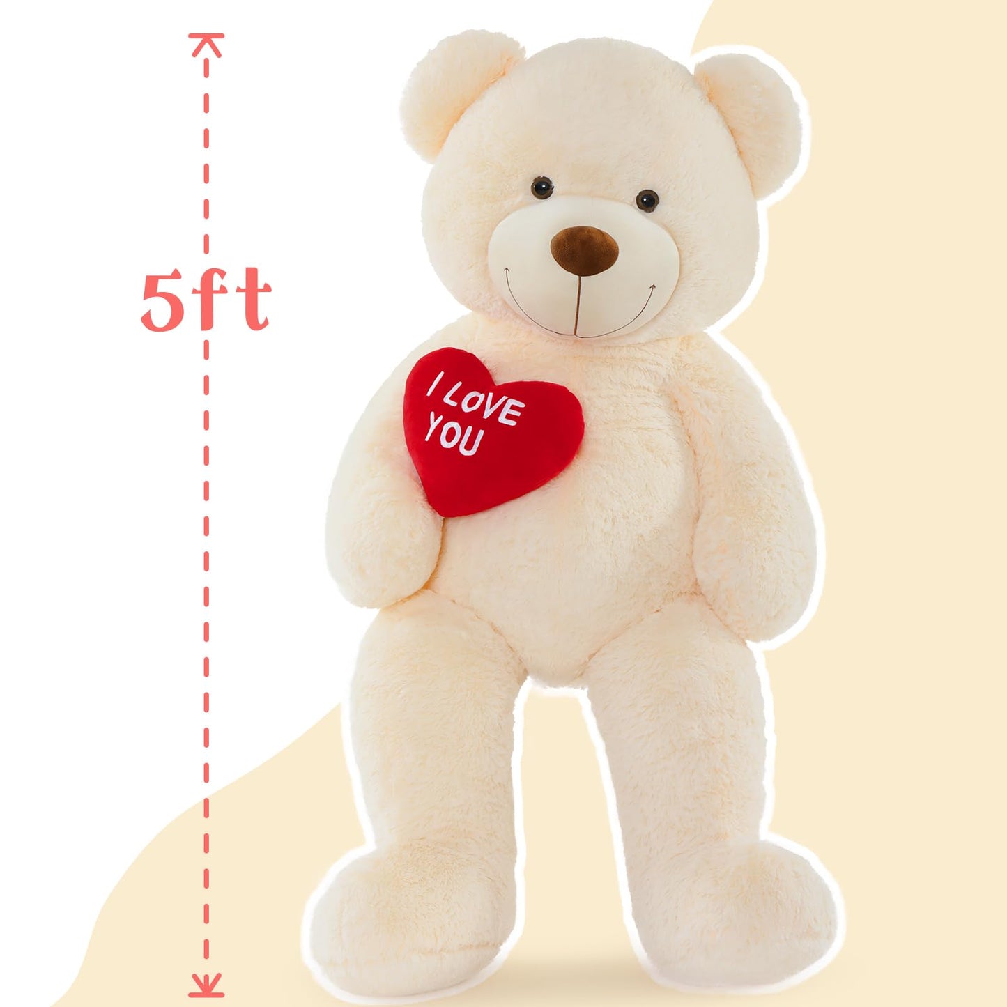 Tezituor Large Teddy Bear Stuffed Animal 5Ft, Big Teddy Bear with Heart, Giant Brown Stuffed Bear Plush Toys for Kids, I Love You Bear Gift for Girlfriend