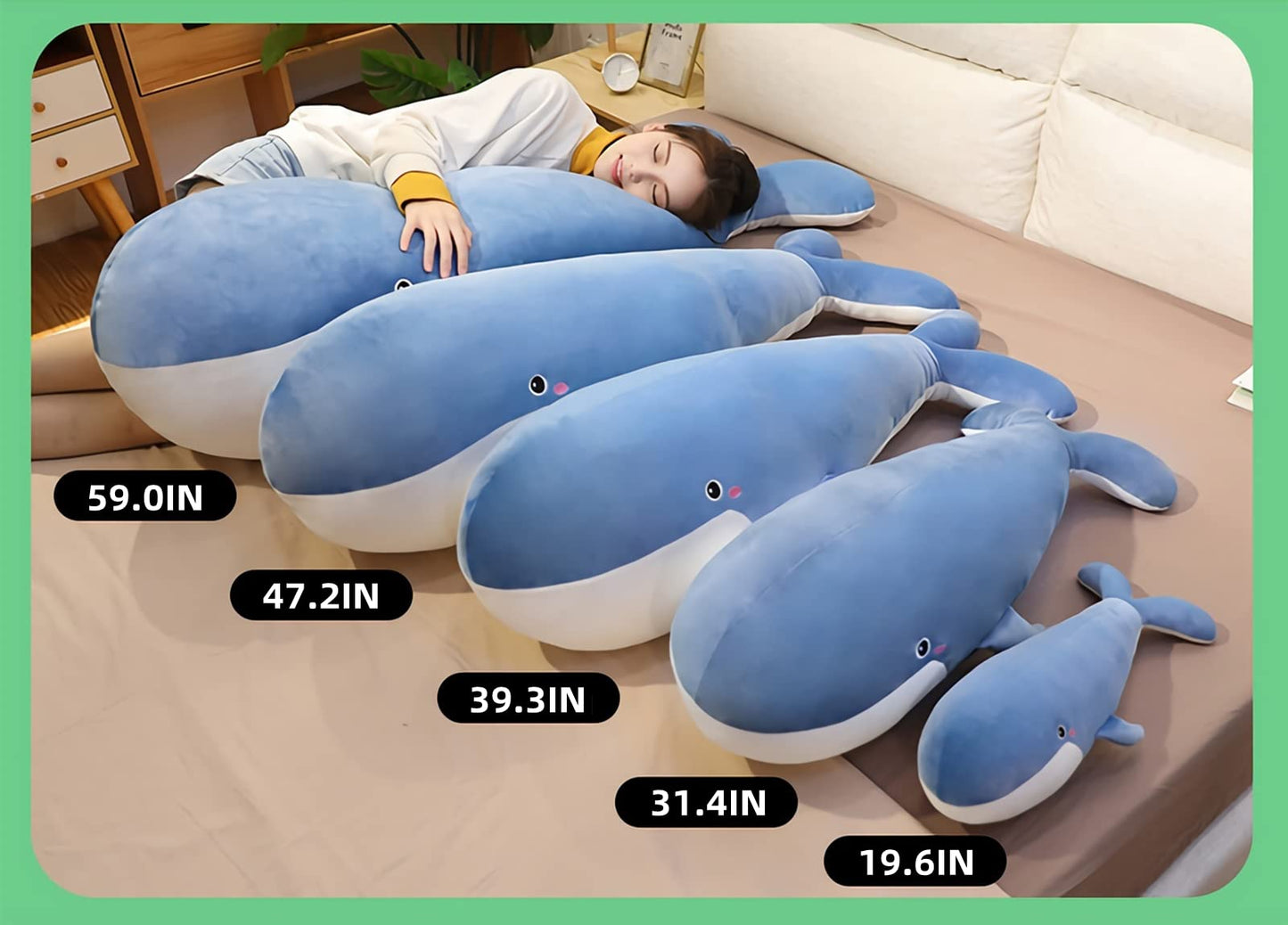 Whale Stuffed Animal - Large Stuffed Whale,Soft Whale Plush Body Pillow,Cute Plushies Whale Throw Pillows Birthday Gifts for Girls & Boys 47.2IN (Blue,X-Large)