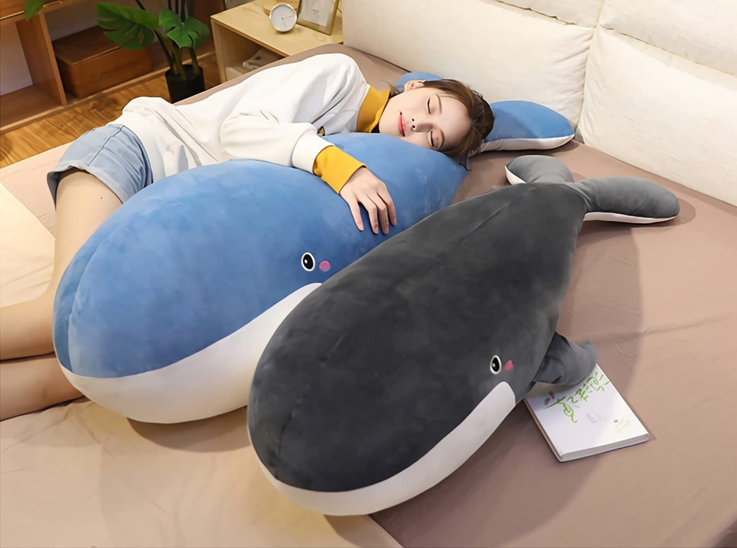 Whale Stuffed Animal - Large Stuffed Whale,Soft Whale Plush Body Pillow,Cute Plushies Whale Throw Pillows Birthday Gifts for Girls & Boys 47.2IN (Blue,X-Large)