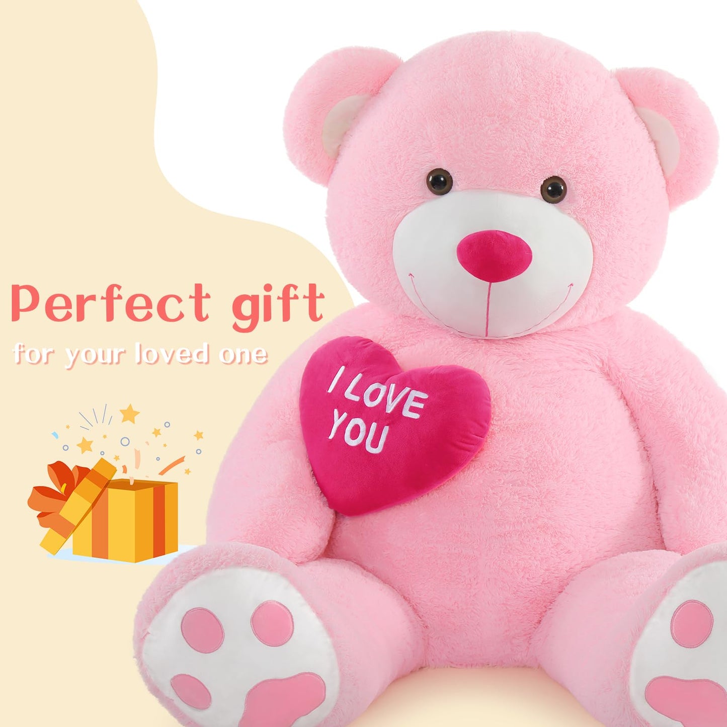 Tezituor Large Teddy Bear Stuffed Animal 5Ft, Big Teddy Bear with Heart, Giant Brown Stuffed Bear Plush Toys for Kids, I Love You Bear Gift for Girlfriend