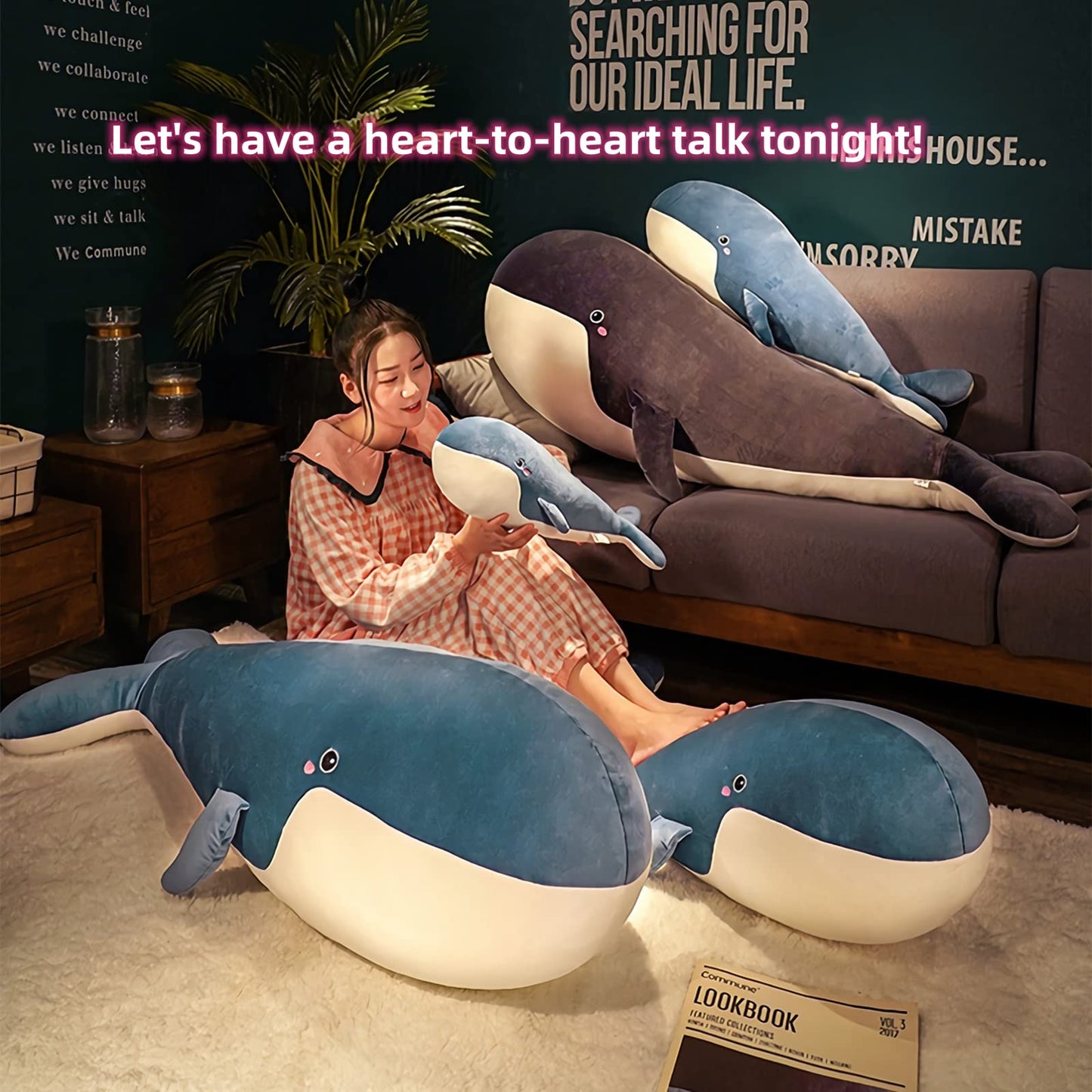 Whale Stuffed Animal - Large Stuffed Whale,Soft Whale Plush Body Pillow,Cute Plushies Whale Throw Pillows Birthday Gifts for Girls & Boys 47.2IN (Blue,X-Large)