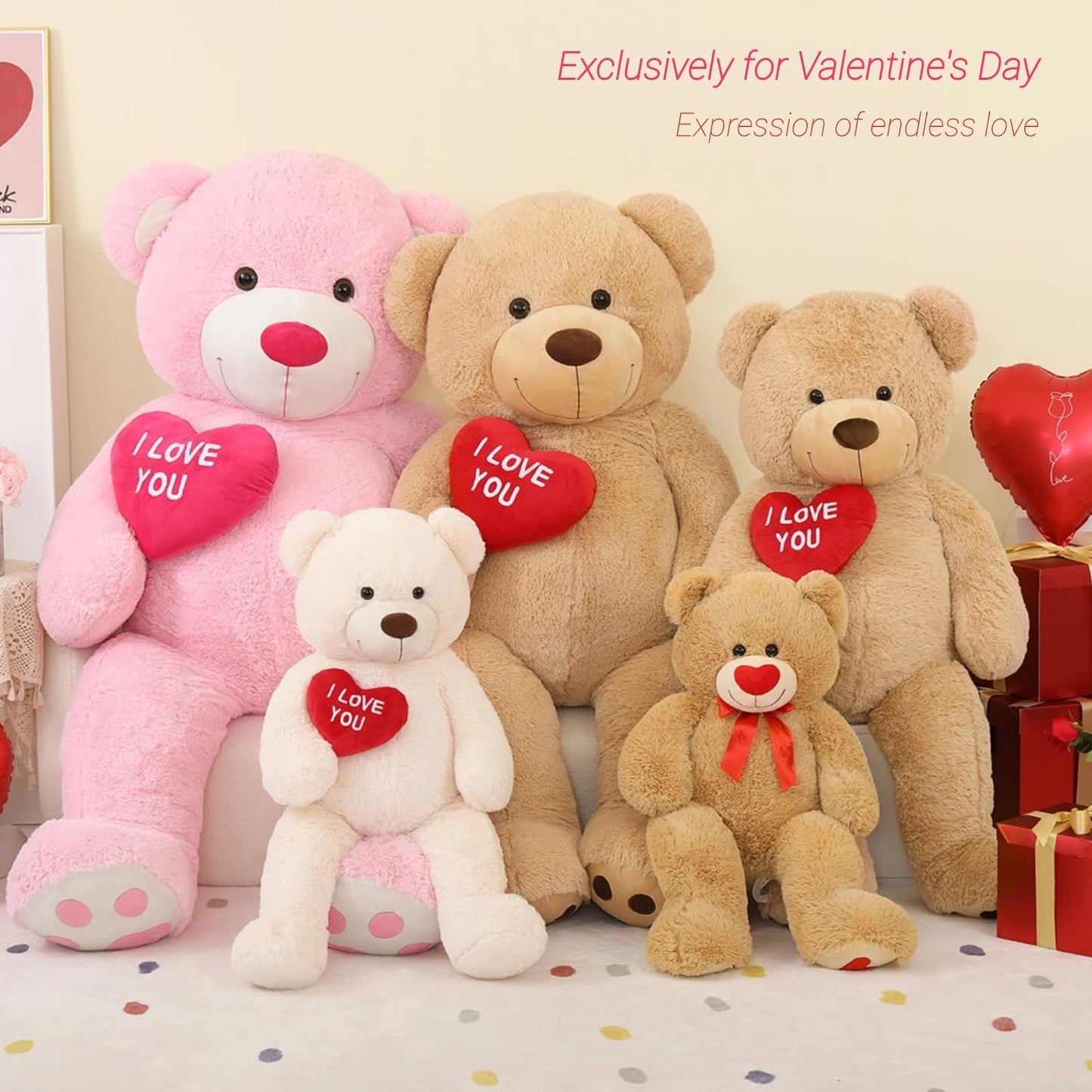 Tezituor Large Teddy Bear Stuffed Animal 5Ft, Big Teddy Bear with Heart, Giant Brown Stuffed Bear Plush Toys for Kids, I Love You Bear Gift for Girlfriend