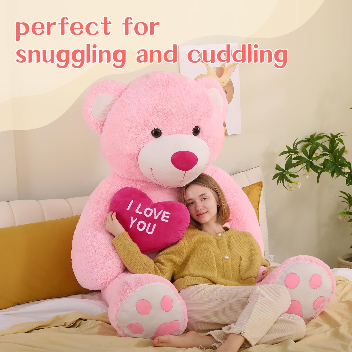 Tezituor Large Teddy Bear Stuffed Animal 5Ft, Big Teddy Bear with Heart, Giant Brown Stuffed Bear Plush Toys for Kids, I Love You Bear Gift for Girlfriend