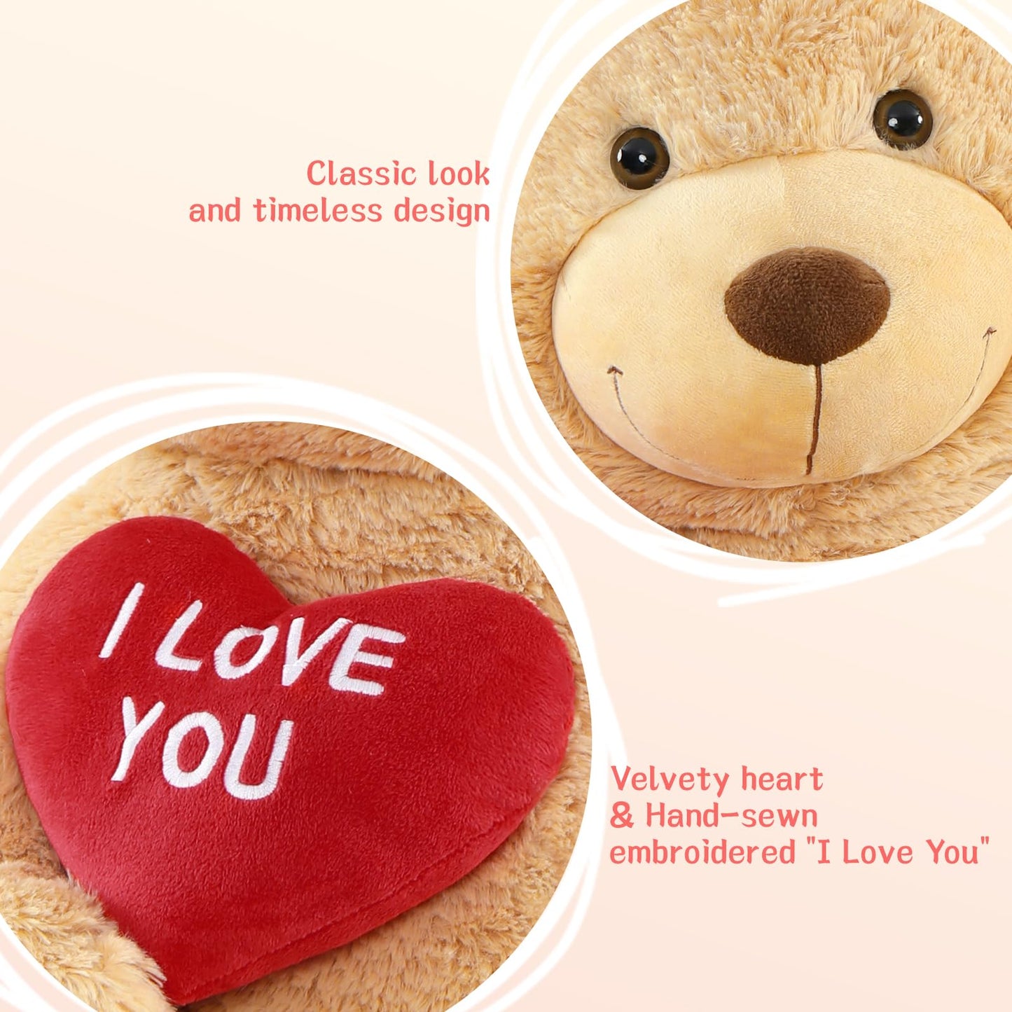 Tezituor Large Teddy Bear Stuffed Animal 5Ft, Big Teddy Bear with Heart, Giant Brown Stuffed Bear Plush Toys for Kids, I Love You Bear Gift for Girlfriend