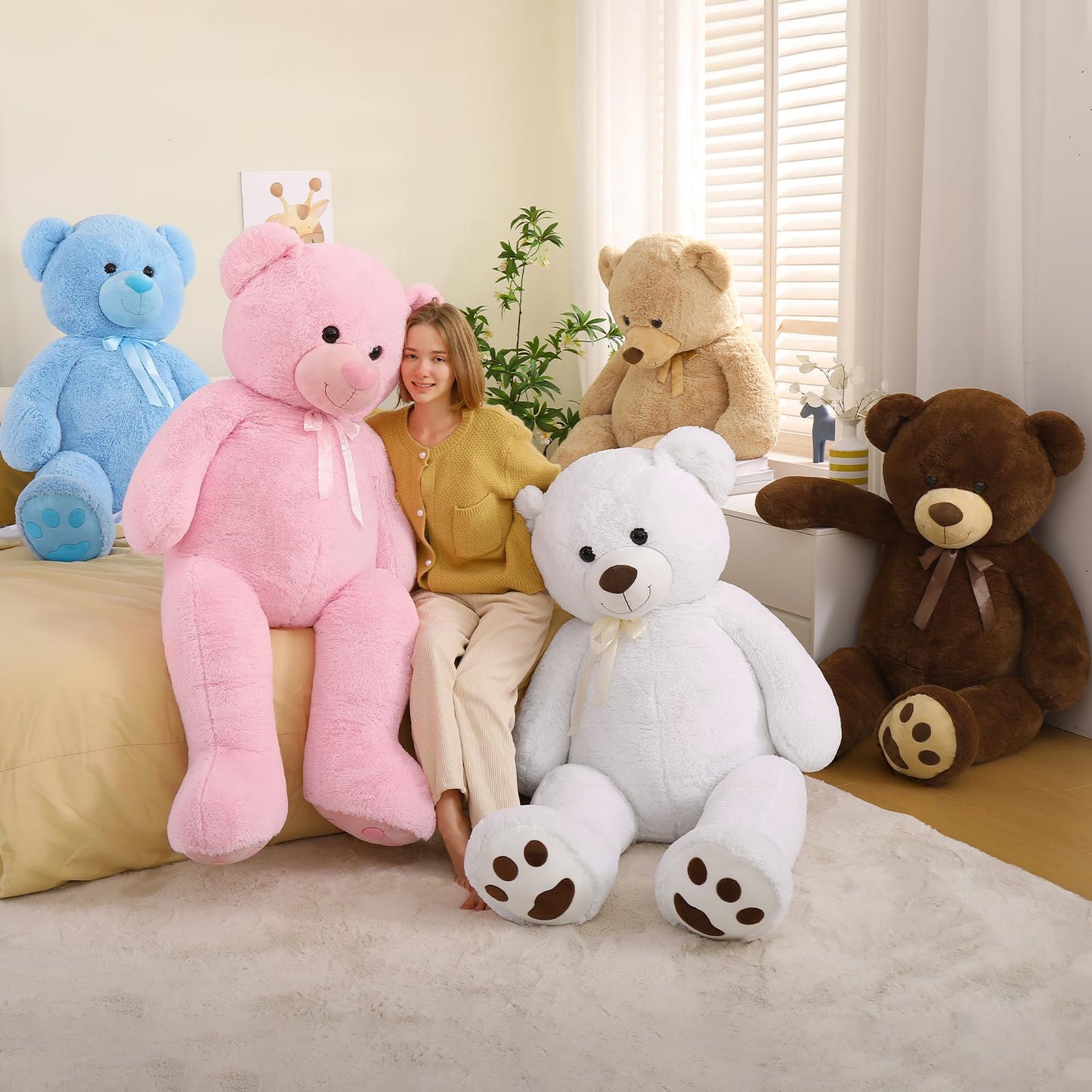 Tezituor Large Teddy Bear Stuffed Animal 5Ft, Big Teddy Bear with Heart, Giant Brown Stuffed Bear Plush Toys for Kids, I Love You Bear Gift for Girlfriend
