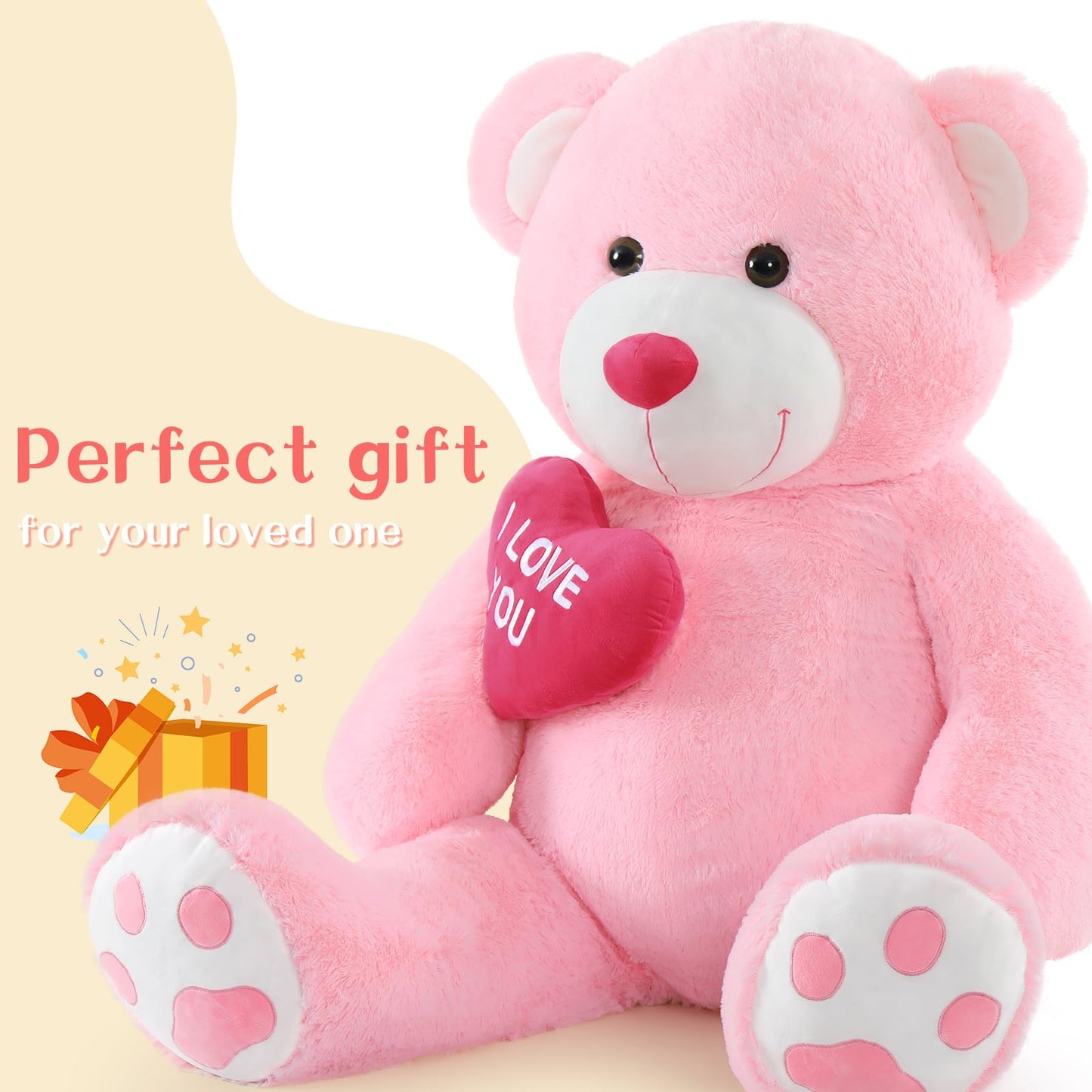 Tezituor Large Teddy Bear Stuffed Animal 5Ft, Big Teddy Bear with Heart, Giant Brown Stuffed Bear Plush Toys for Kids, I Love You Bear Gift for Girlfriend