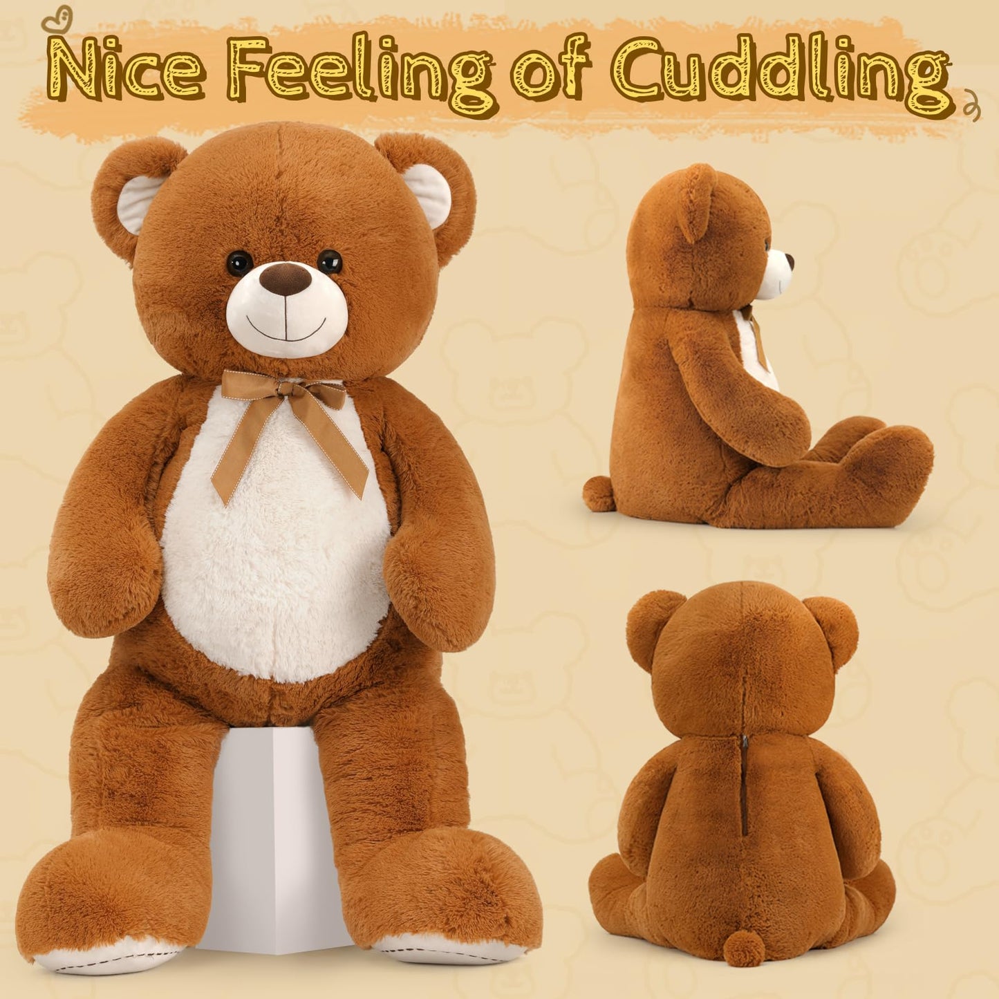 Tezituor Large Teddy Bear Stuffed Animal 5Ft, Big Teddy Bear with Heart, Giant Brown Stuffed Bear Plush Toys for Kids, I Love You Bear Gift for Girlfriend