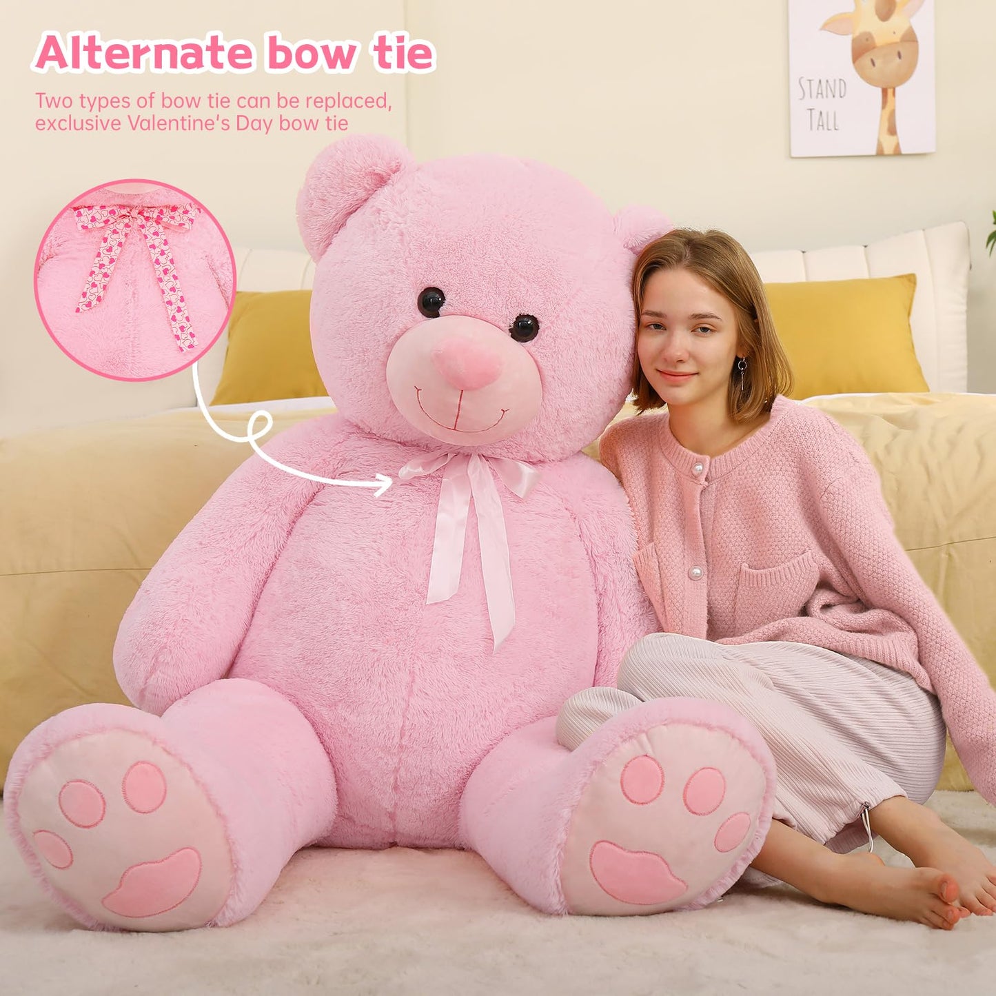 Tezituor Large Teddy Bear Stuffed Animal 5Ft, Big Teddy Bear with Heart, Giant Brown Stuffed Bear Plush Toys for Kids, I Love You Bear Gift for Girlfriend