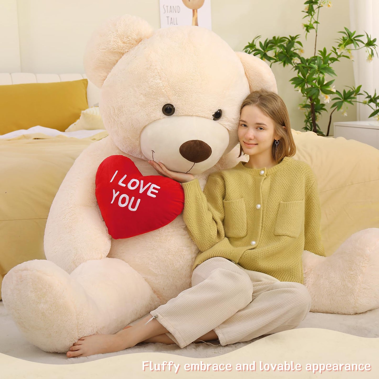 Tezituor Large Teddy Bear Stuffed Animal 5Ft, Big Teddy Bear with Heart, Giant Brown Stuffed Bear Plush Toys for Kids, I Love You Bear Gift for Girlfriend