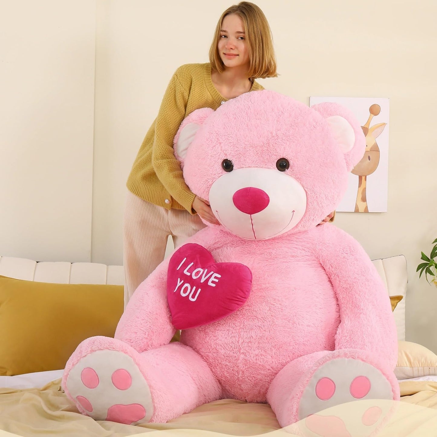 Tezituor Large Teddy Bear Stuffed Animal 5Ft, Big Teddy Bear with Heart, Giant Brown Stuffed Bear Plush Toys for Kids, I Love You Bear Gift for Girlfriend