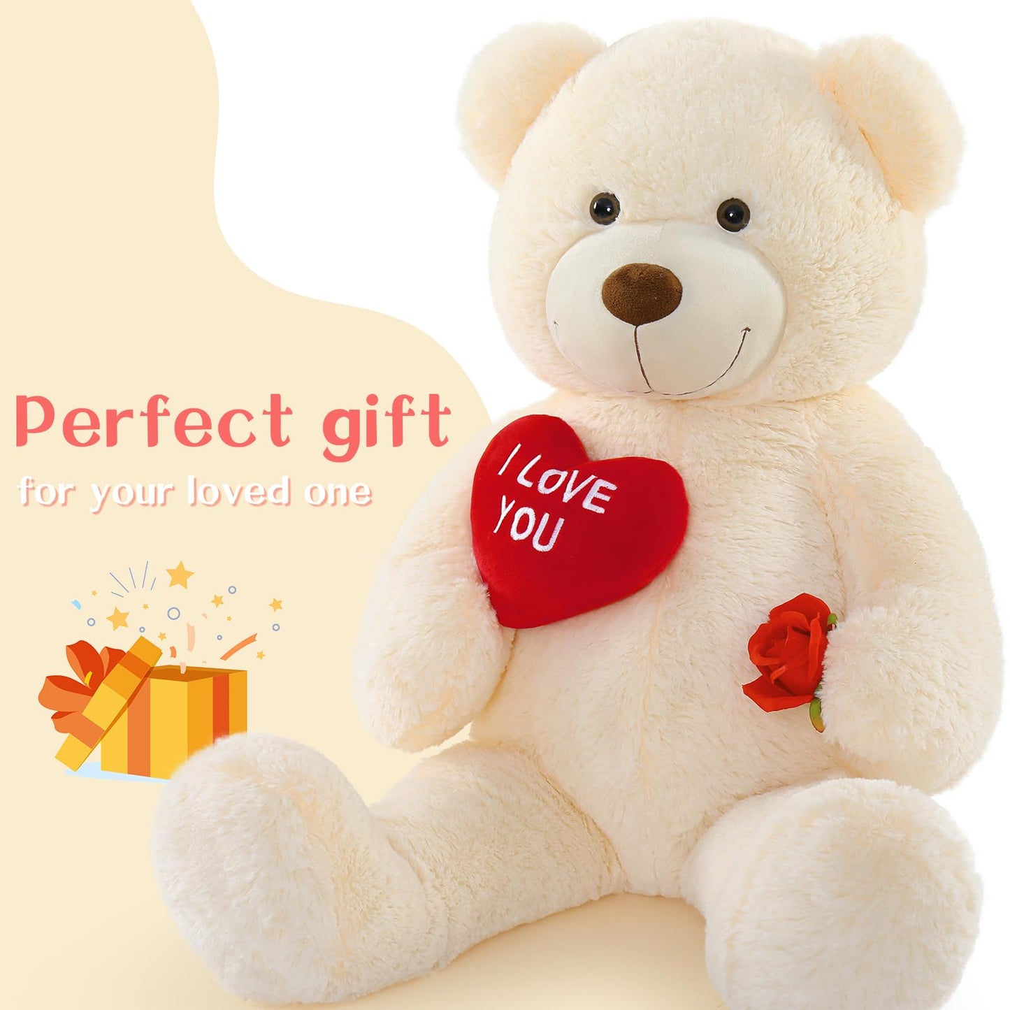 Tezituor Large Teddy Bear Stuffed Animal 5Ft, Big Teddy Bear with Heart, Giant Brown Stuffed Bear Plush Toys for Kids, I Love You Bear Gift for Girlfriend
