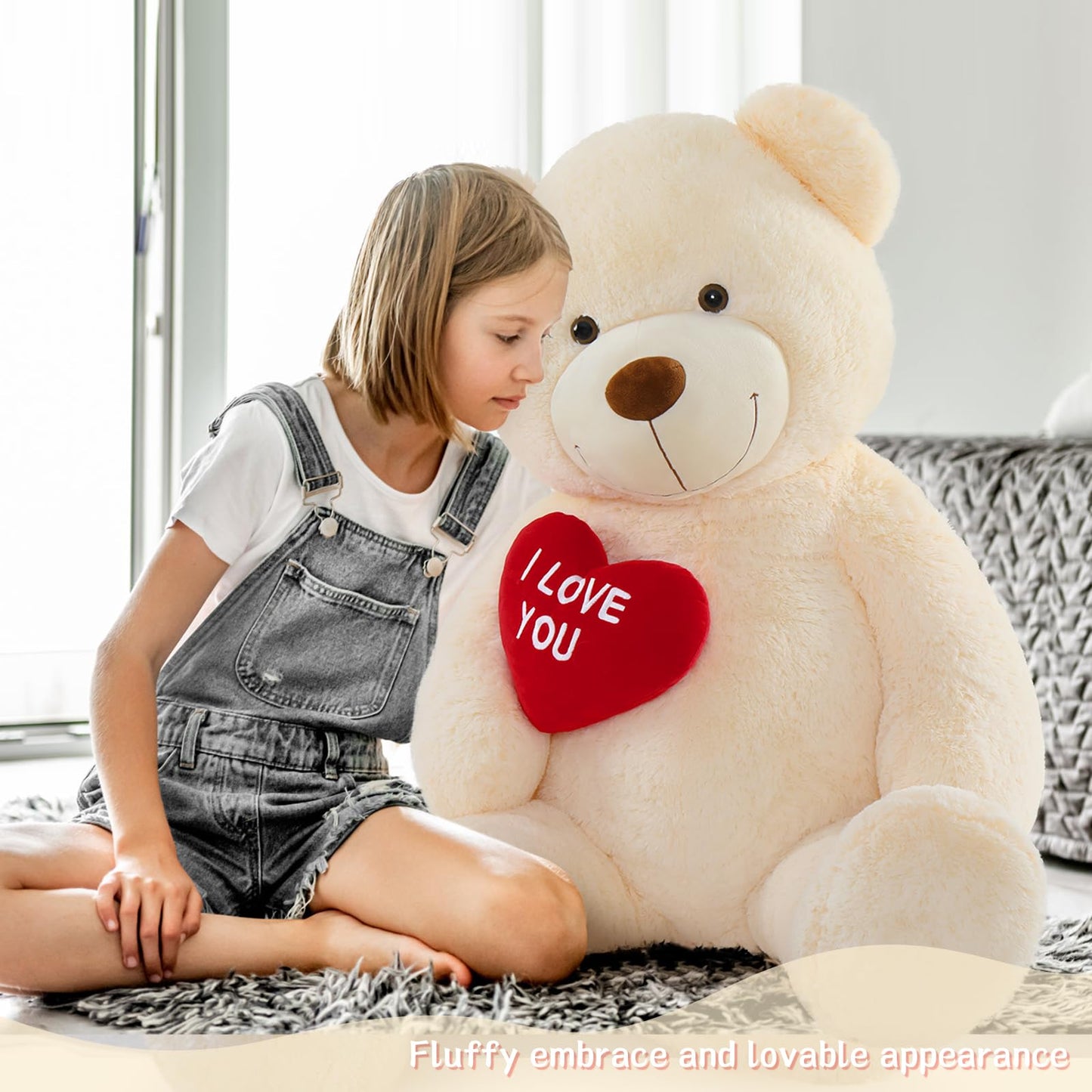 Tezituor Large Teddy Bear Stuffed Animal 5Ft, Big Teddy Bear with Heart, Giant Brown Stuffed Bear Plush Toys for Kids, I Love You Bear Gift for Girlfriend