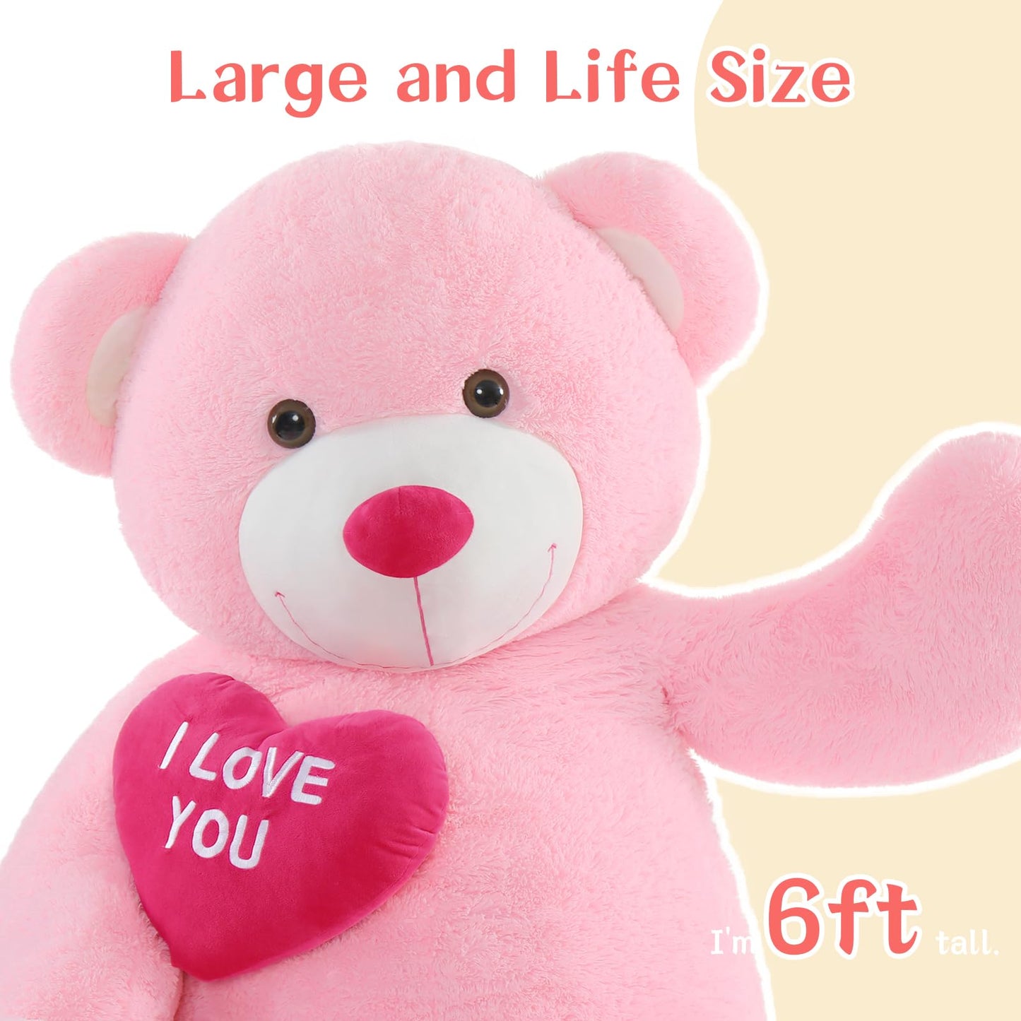 Tezituor Large Teddy Bear Stuffed Animal 5Ft, Big Teddy Bear with Heart, Giant Brown Stuffed Bear Plush Toys for Kids, I Love You Bear Gift for Girlfriend