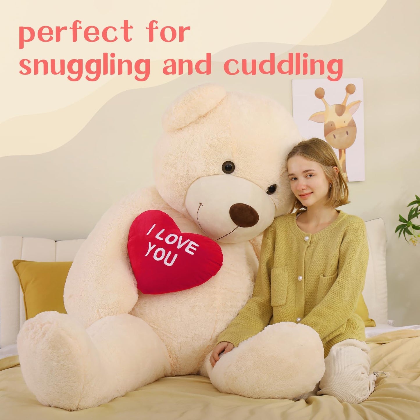 Tezituor Large Teddy Bear Stuffed Animal 5Ft, Big Teddy Bear with Heart, Giant Brown Stuffed Bear Plush Toys for Kids, I Love You Bear Gift for Girlfriend