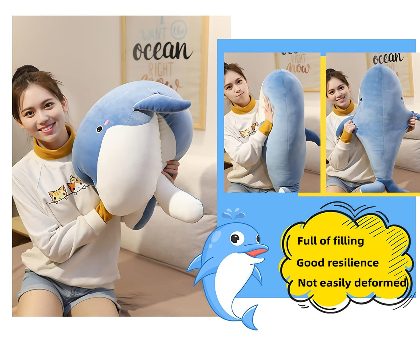 Whale Stuffed Animal - Large Stuffed Whale,Soft Whale Plush Body Pillow,Cute Plushies Whale Throw Pillows Birthday Gifts for Girls & Boys 47.2IN (Blue,X-Large)