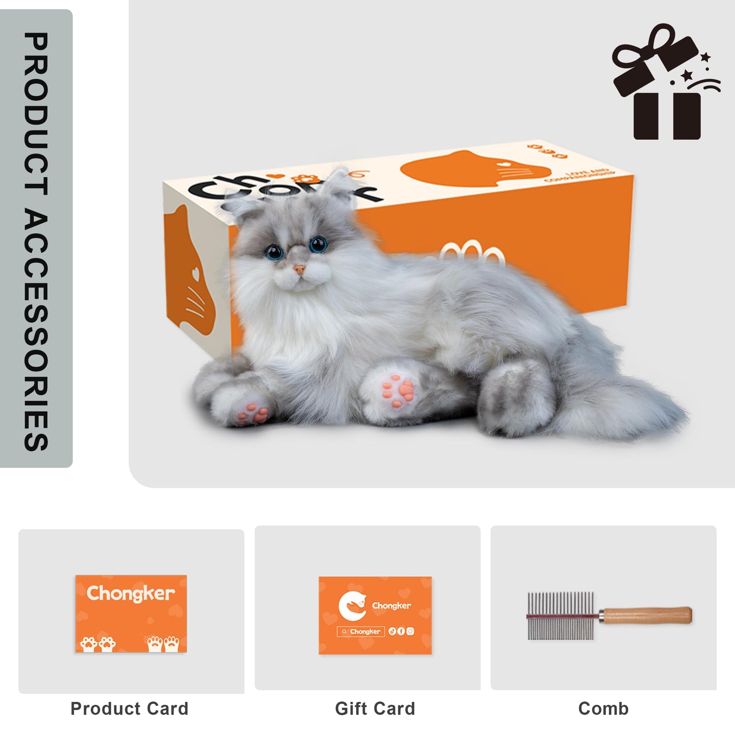 Chongker Weighted Stuffed Animals,Handmade Realistic Cat Plush Toy 3.3LBS,Lifelike Real Cat Size Companion Pet, Grey Cat