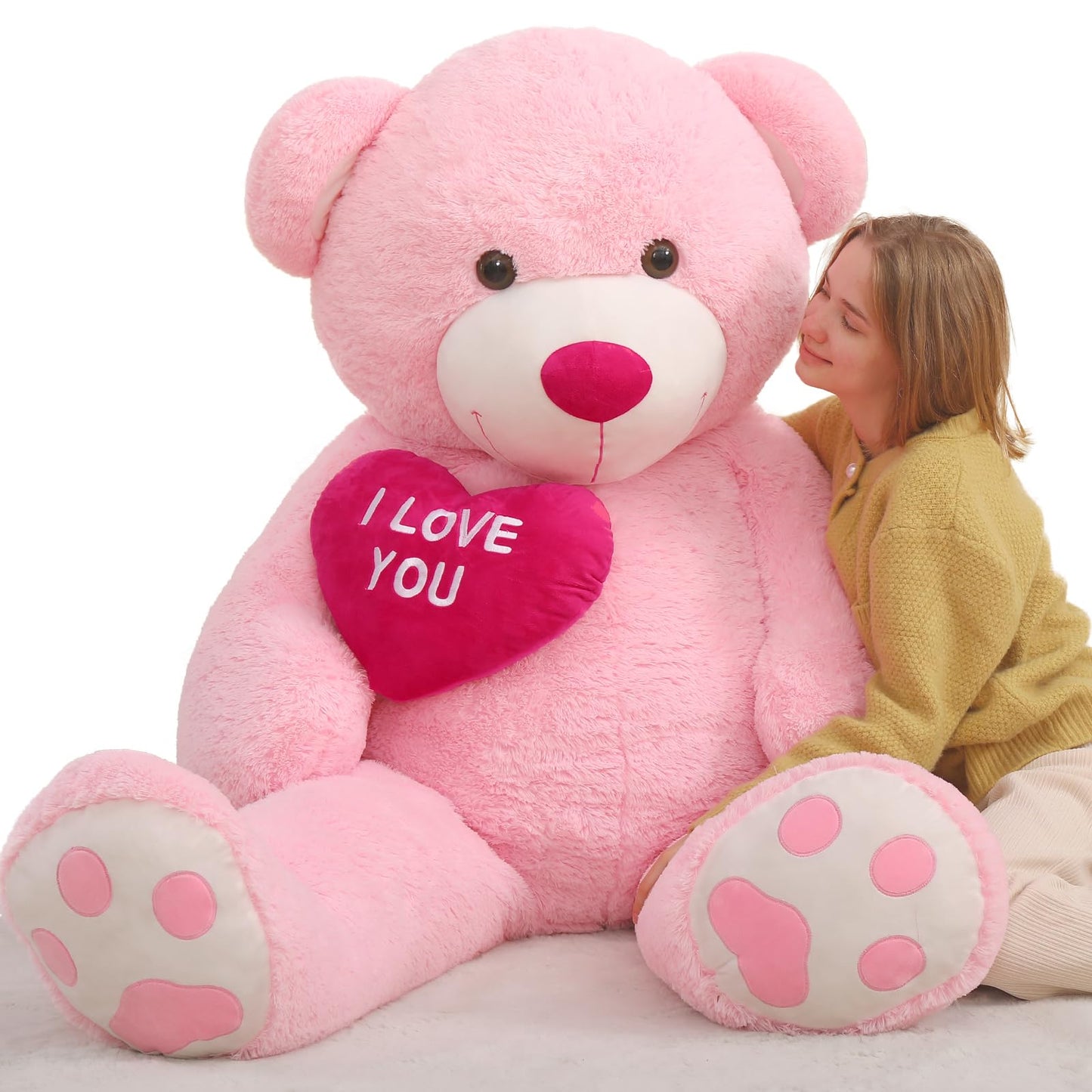 Tezituor Large Teddy Bear Stuffed Animal 5Ft, Big Teddy Bear with Heart, Giant Brown Stuffed Bear Plush Toys for Kids, I Love You Bear Gift for Girlfriend