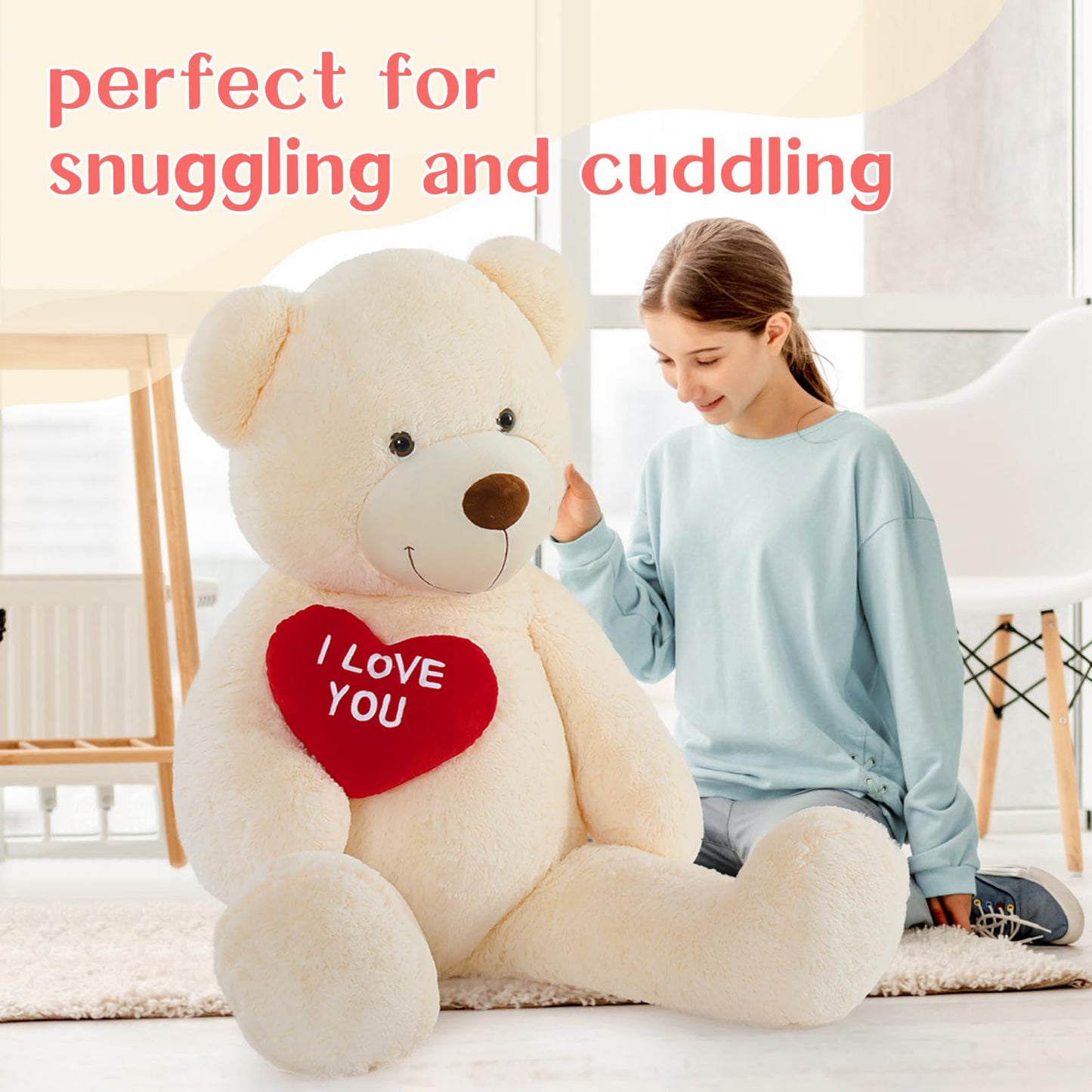 Tezituor Large Teddy Bear Stuffed Animal 5Ft, Big Teddy Bear with Heart, Giant Brown Stuffed Bear Plush Toys for Kids, I Love You Bear Gift for Girlfriend