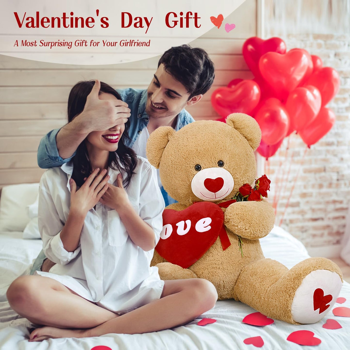 MorisMos Giant Teddy Bear Plush 5 Feet, Large Teddy Bears Stuffed Animals for Girlfriend Boyfriend, 5 Foot Life Size Bear Gifts for Valentine's Day, Baby Shower, Birthday
