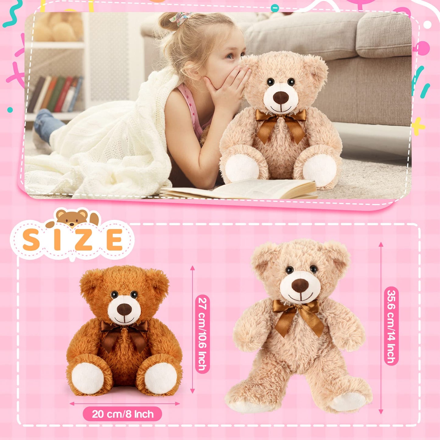 Sosation 60 Pcs 14 Inches Bear Bulk Stuffed Animals Plush Bear Cute Plush Toys Soft Bear Plush Dolls for Girlfriend Baby Shower Gender Reveal Graduation Wedding Birthday Party Bedroom Favors