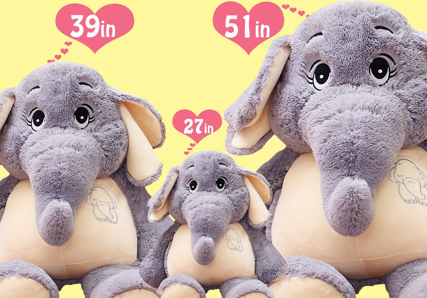 Giant Elephant Stuffed Animal 51'',Large Stuffed Elephant Plush Toy Soft Elephant Stuffed Animals for Birthday Mother's Day Christmas