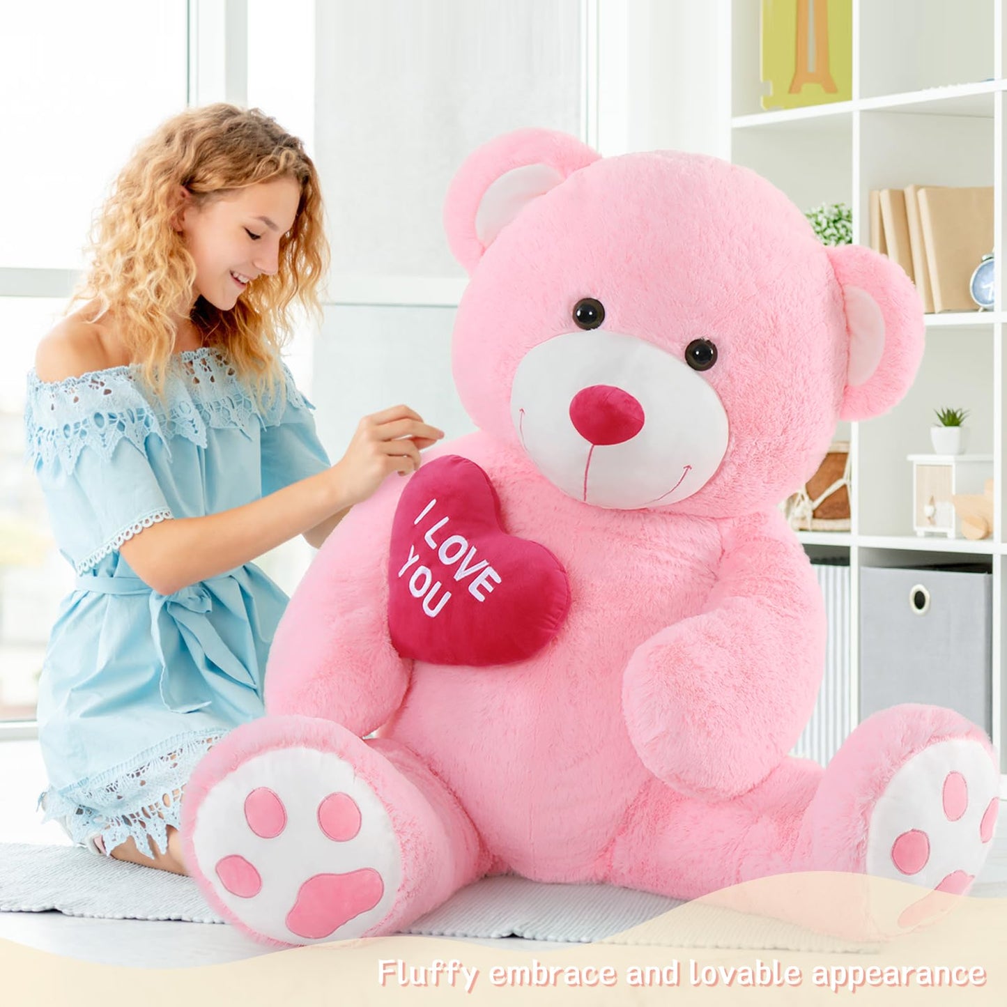 Tezituor Large Teddy Bear Stuffed Animal 5Ft, Big Teddy Bear with Heart, Giant Brown Stuffed Bear Plush Toys for Kids, I Love You Bear Gift for Girlfriend