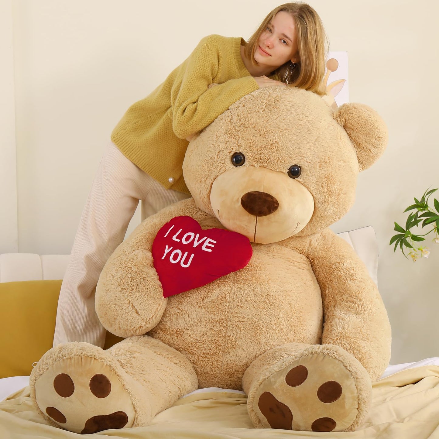 Tezituor Large Teddy Bear Stuffed Animal 5Ft, Big Teddy Bear with Heart, Giant Brown Stuffed Bear Plush Toys for Kids, I Love You Bear Gift for Girlfriend