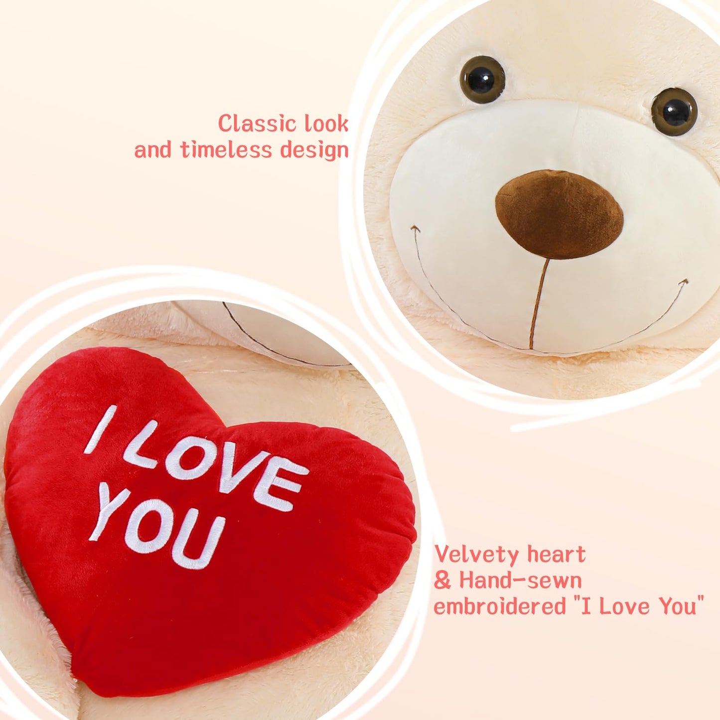 Tezituor Large Teddy Bear Stuffed Animal 5Ft, Big Teddy Bear with Heart, Giant Brown Stuffed Bear Plush Toys for Kids, I Love You Bear Gift for Girlfriend