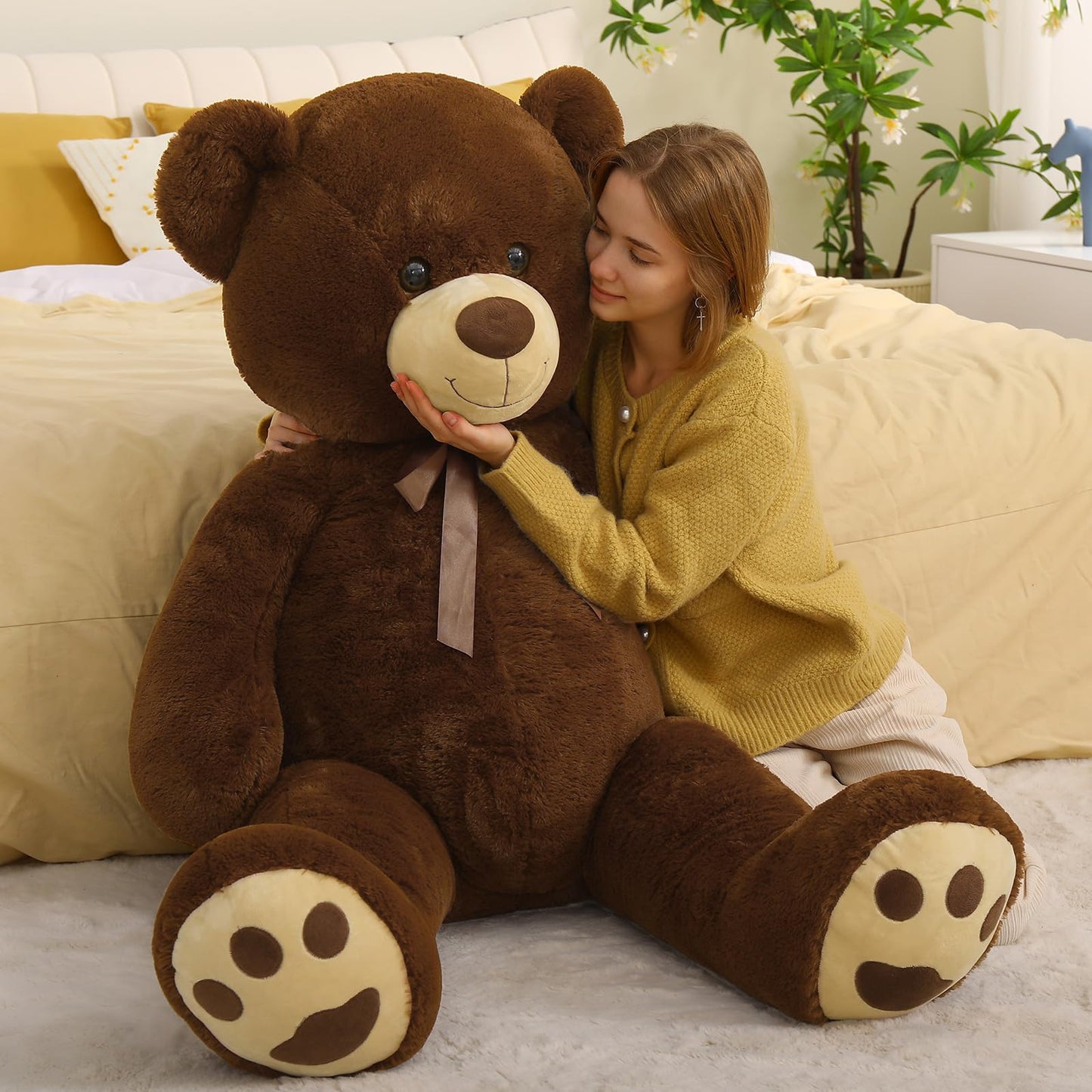 Tezituor Large Teddy Bear Stuffed Animal 5Ft, Big Teddy Bear with Heart, Giant Brown Stuffed Bear Plush Toys for Kids, I Love You Bear Gift for Girlfriend
