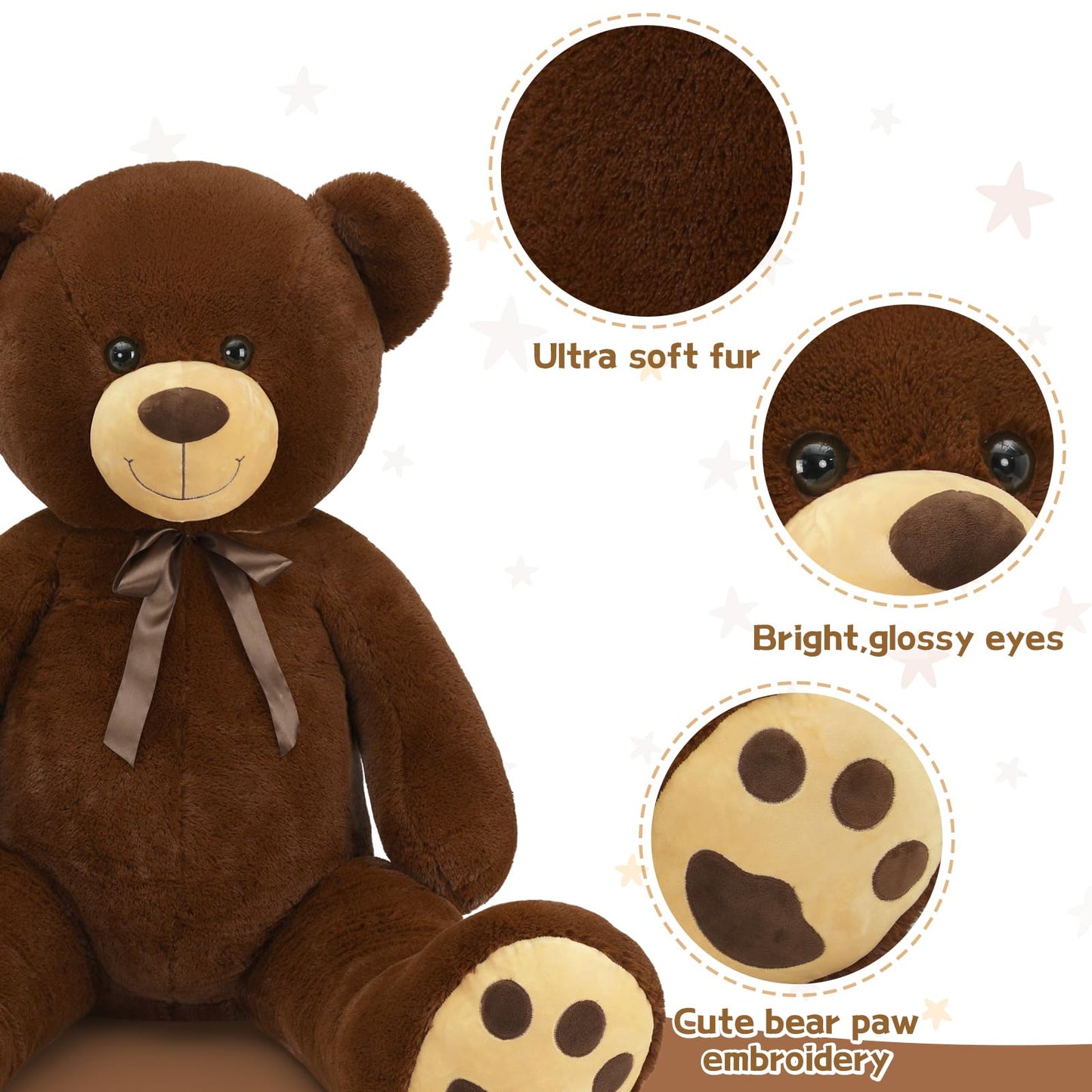 Tezituor Large Teddy Bear Stuffed Animal 5Ft, Big Teddy Bear with Heart, Giant Brown Stuffed Bear Plush Toys for Kids, I Love You Bear Gift for Girlfriend