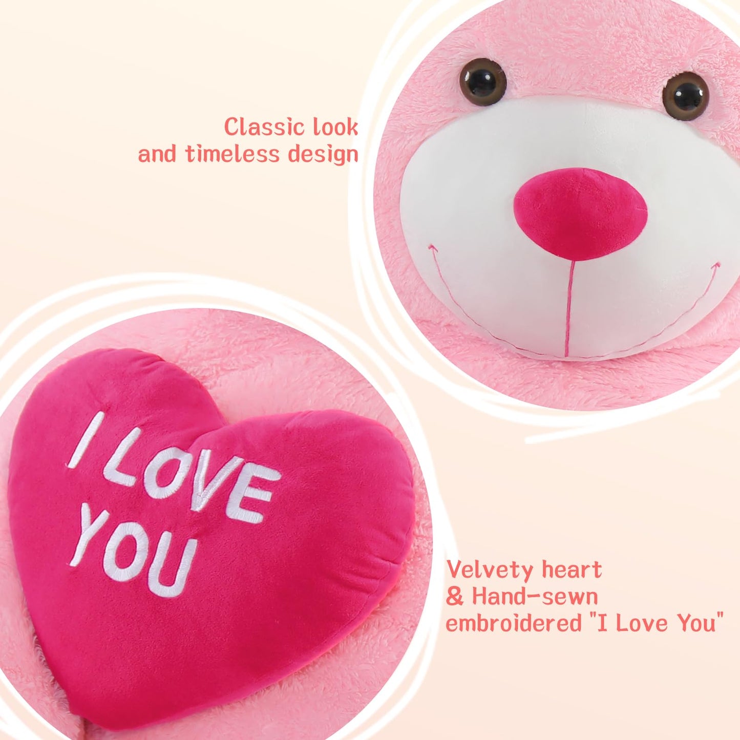 Tezituor Large Teddy Bear Stuffed Animal 5Ft, Big Teddy Bear with Heart, Giant Brown Stuffed Bear Plush Toys for Kids, I Love You Bear Gift for Girlfriend