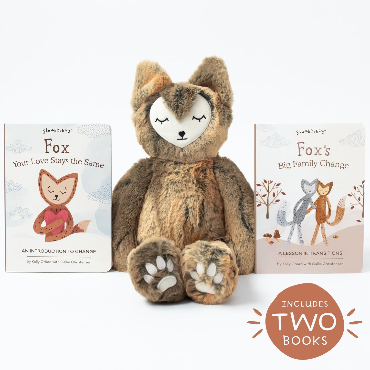 Slumberkins 14" Fox Kin & 2 Board Books Complete Set Bundle | Supports Changes, Coping Skills & Transitions | Social Emotional Development | Soft Plush Animal Gift Set (Fox Kin Plush + 2 Board Books)