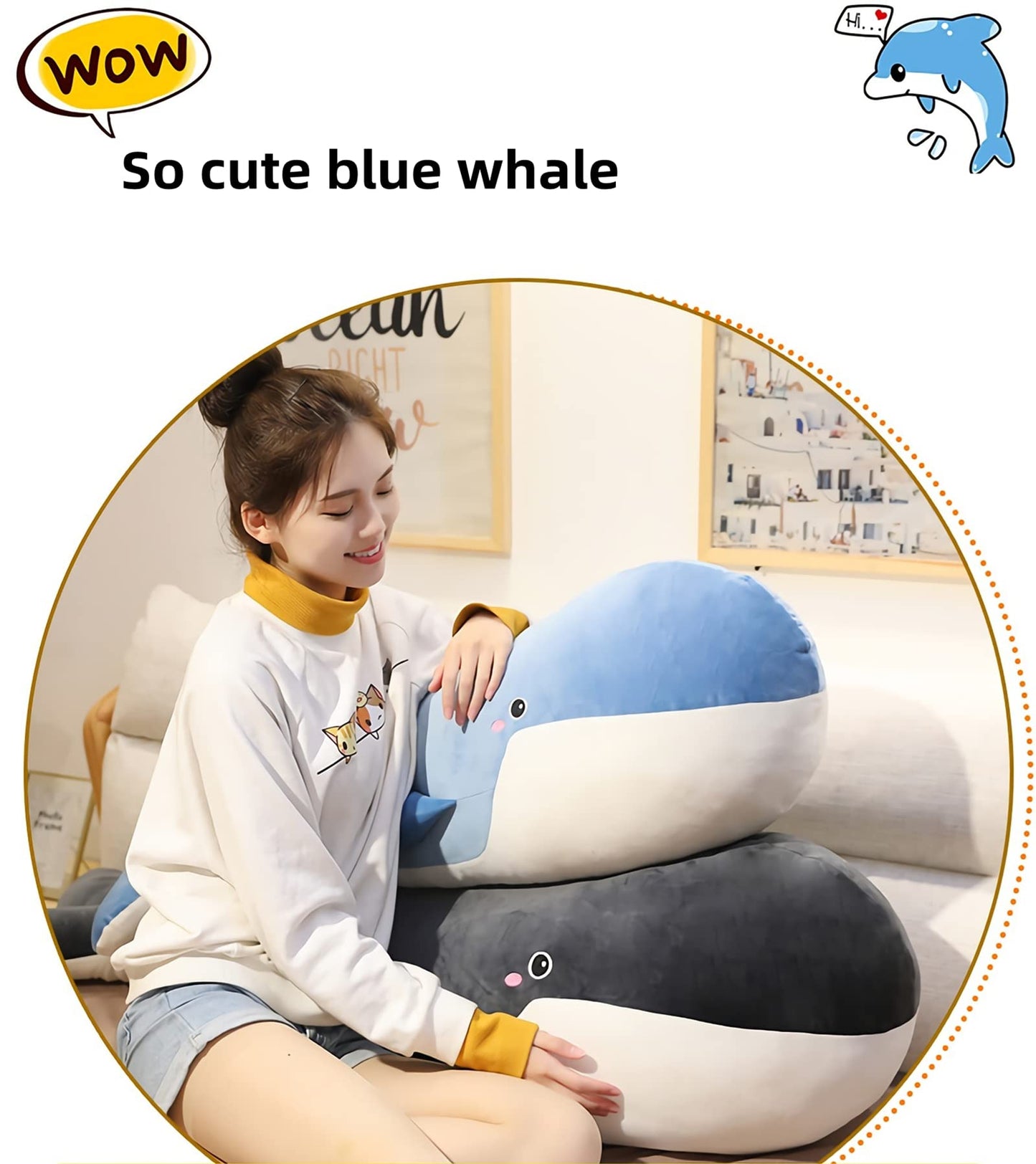 Whale Stuffed Animal - Large Stuffed Whale,Soft Whale Plush Body Pillow,Cute Plushies Whale Throw Pillows Birthday Gifts for Girls & Boys 47.2IN (Blue,X-Large)