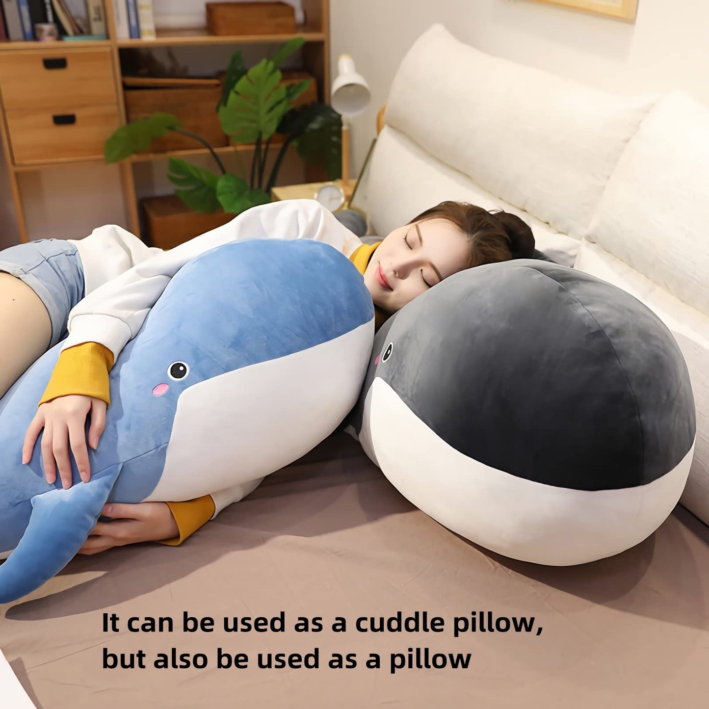 Whale Stuffed Animal - Large Stuffed Whale,Soft Whale Plush Body Pillow,Cute Plushies Whale Throw Pillows Birthday Gifts for Girls & Boys 47.2IN (Blue,X-Large)