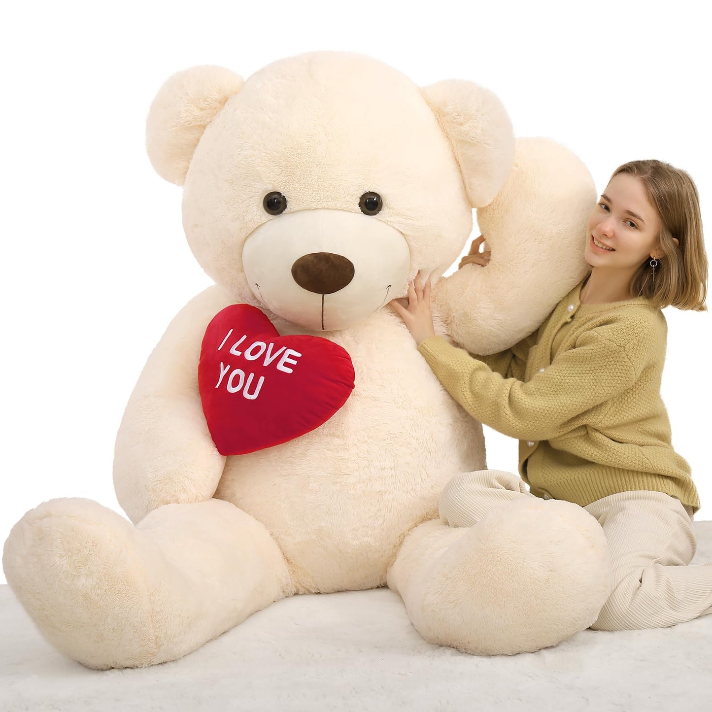 Tezituor Large Teddy Bear Stuffed Animal 5Ft, Big Teddy Bear with Heart, Giant Brown Stuffed Bear Plush Toys for Kids, I Love You Bear Gift for Girlfriend
