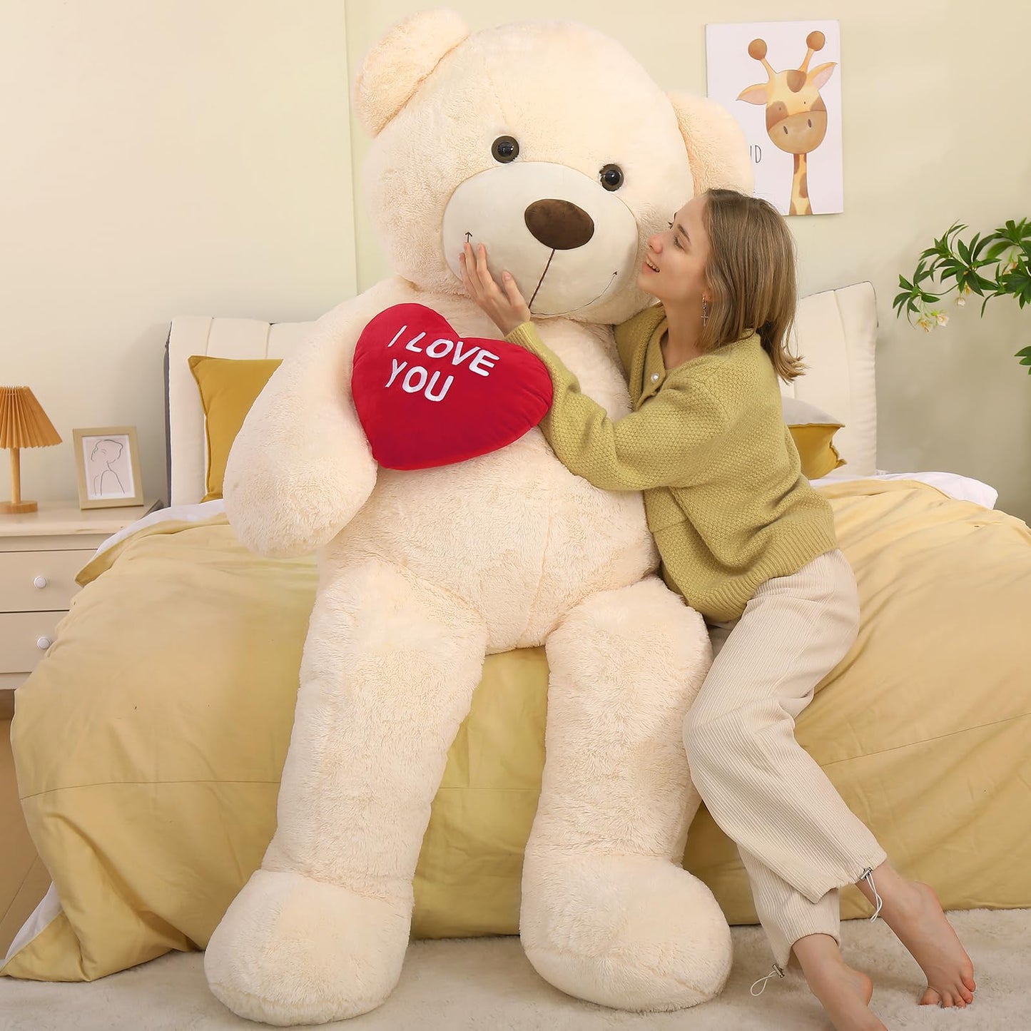 Tezituor Large Teddy Bear Stuffed Animal 5Ft, Big Teddy Bear with Heart, Giant Brown Stuffed Bear Plush Toys for Kids, I Love You Bear Gift for Girlfriend