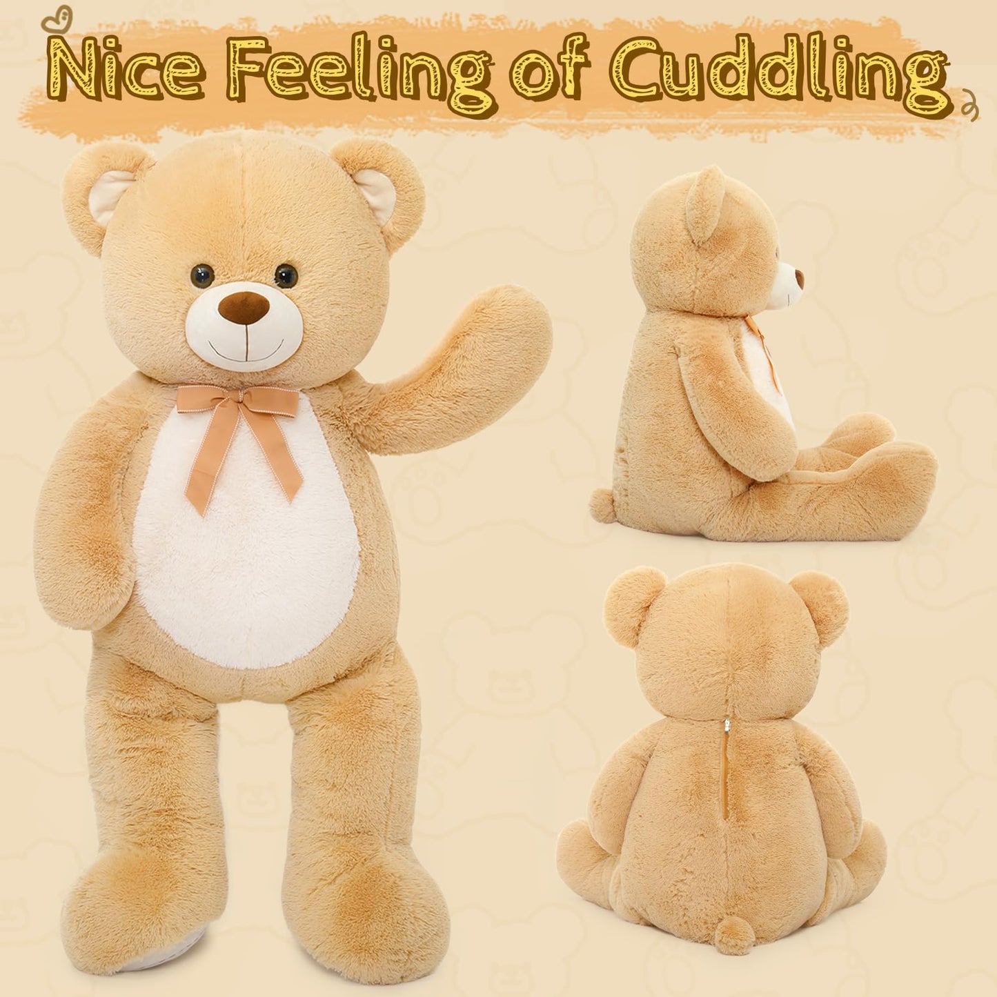 Tezituor Large Teddy Bear Stuffed Animal 5Ft, Big Teddy Bear with Heart, Giant Brown Stuffed Bear Plush Toys for Kids, I Love You Bear Gift for Girlfriend