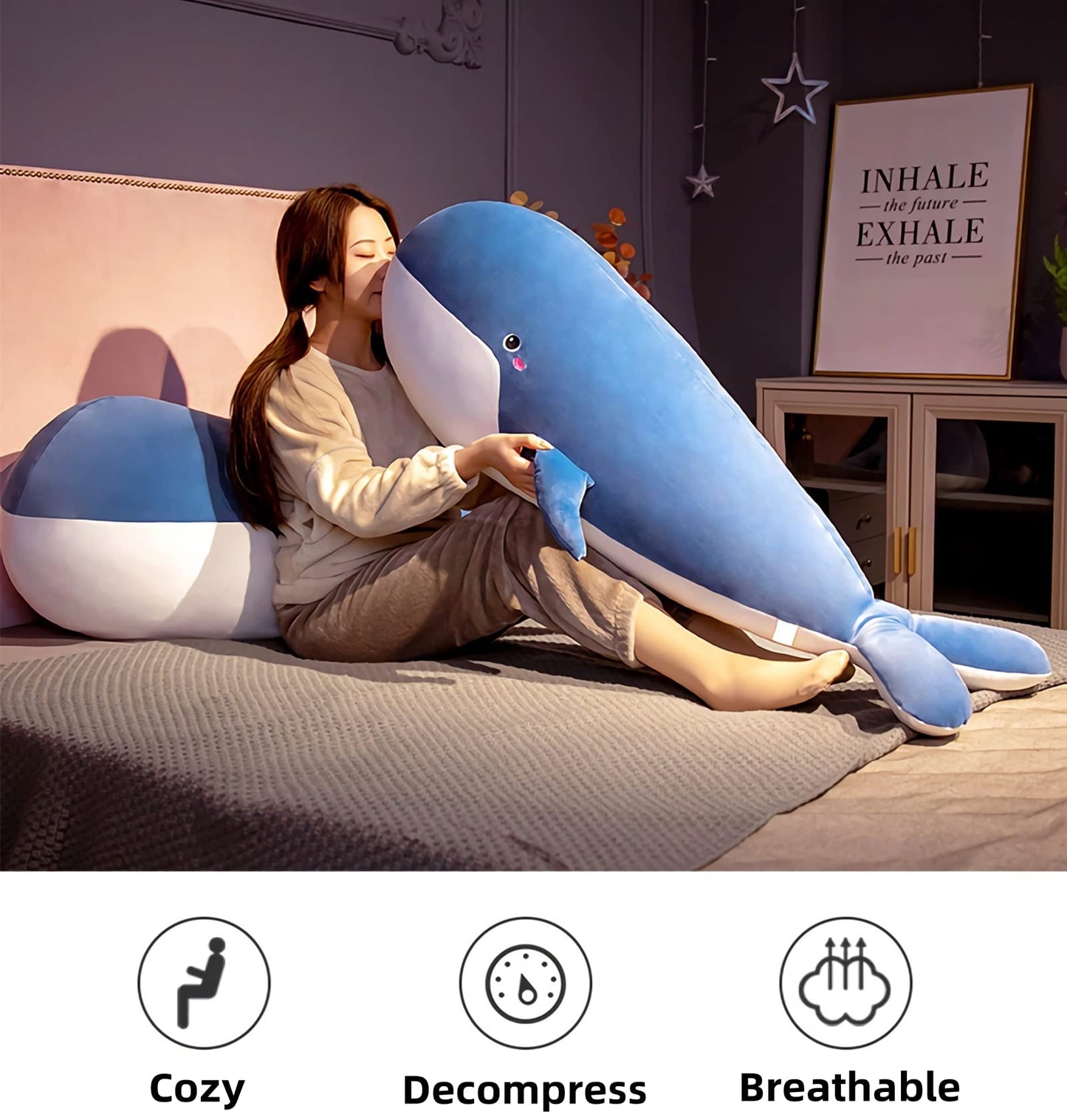 Whale Stuffed Animal - Large Stuffed Whale,Soft Whale Plush Body Pillow,Cute Plushies Whale Throw Pillows Birthday Gifts for Girls & Boys 47.2IN (Blue,X-Large)