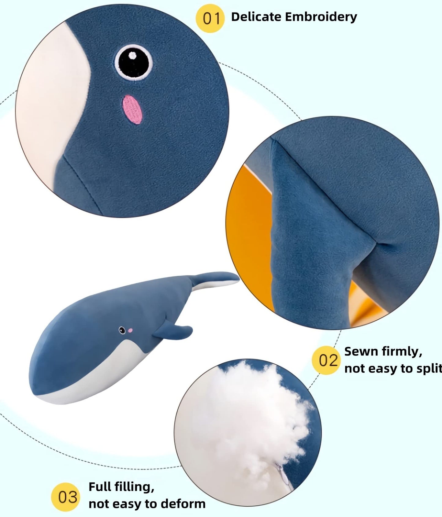 Whale Stuffed Animal - Large Stuffed Whale,Soft Whale Plush Body Pillow,Cute Plushies Whale Throw Pillows Birthday Gifts for Girls & Boys 47.2IN (Blue,X-Large)