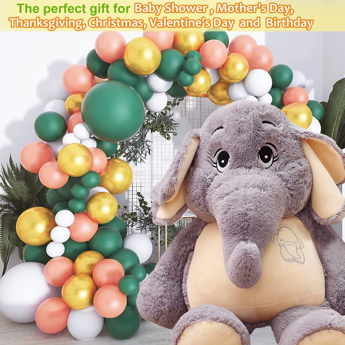 Giant Elephant Stuffed Animal 51'',Large Stuffed Elephant Plush Toy Soft Elephant Stuffed Animals for Birthday Mother's Day Christmas