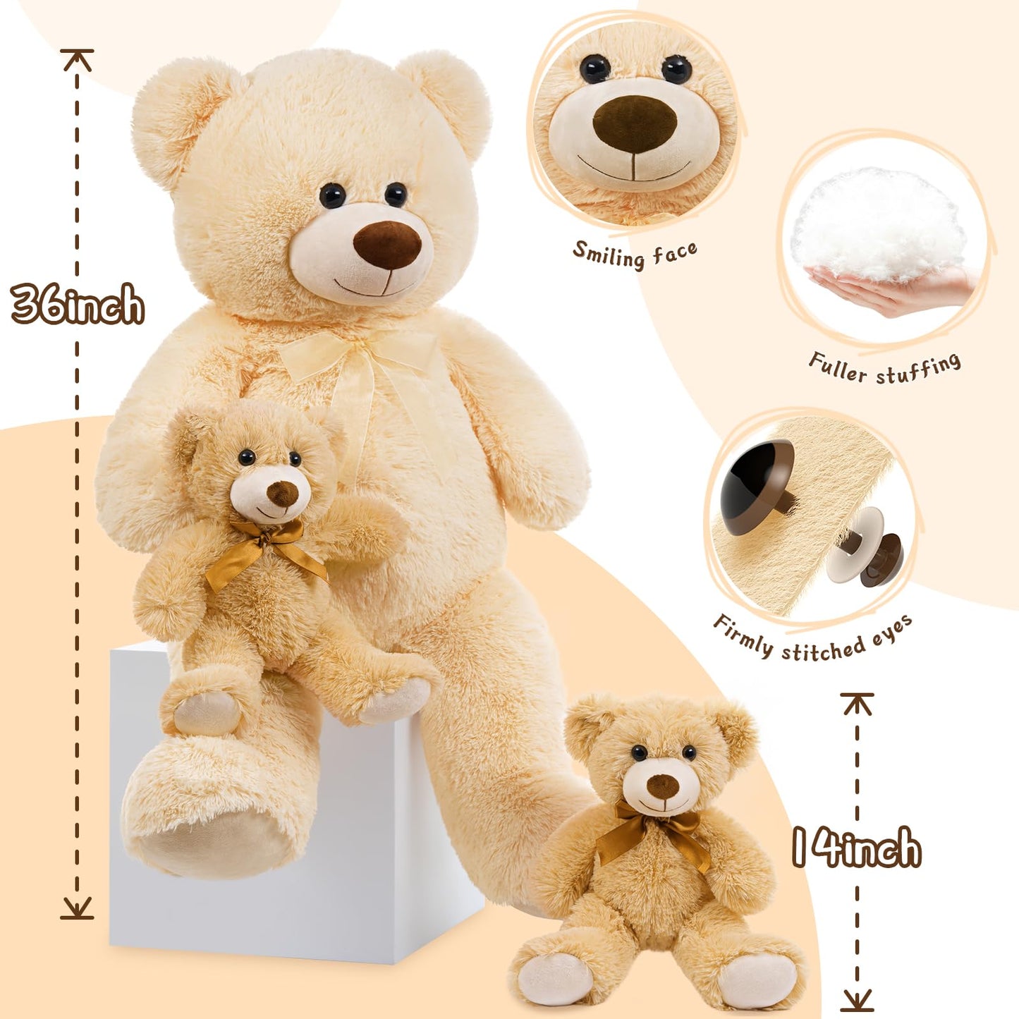 MorisMos Giant Teddy Bear Plush 5 Feet, Large Teddy Bears Stuffed Animals for Girlfriend Boyfriend, 5 Foot Life Size Bear Gifts for Valentine's Day, Baby Shower, Birthday