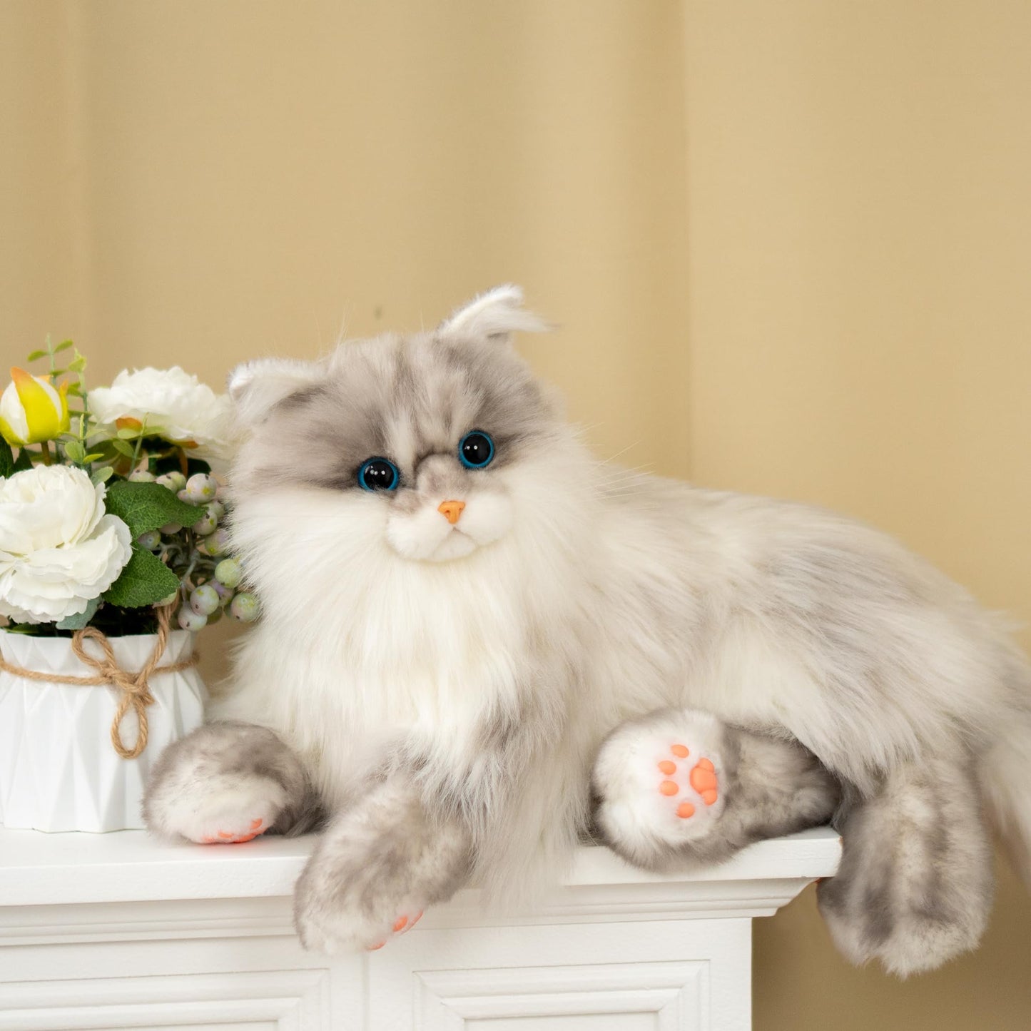 Chongker Weighted Stuffed Animals,Handmade Realistic Cat Plush Toy 3.3LBS,Lifelike Real Cat Size Companion Pet, Grey Cat