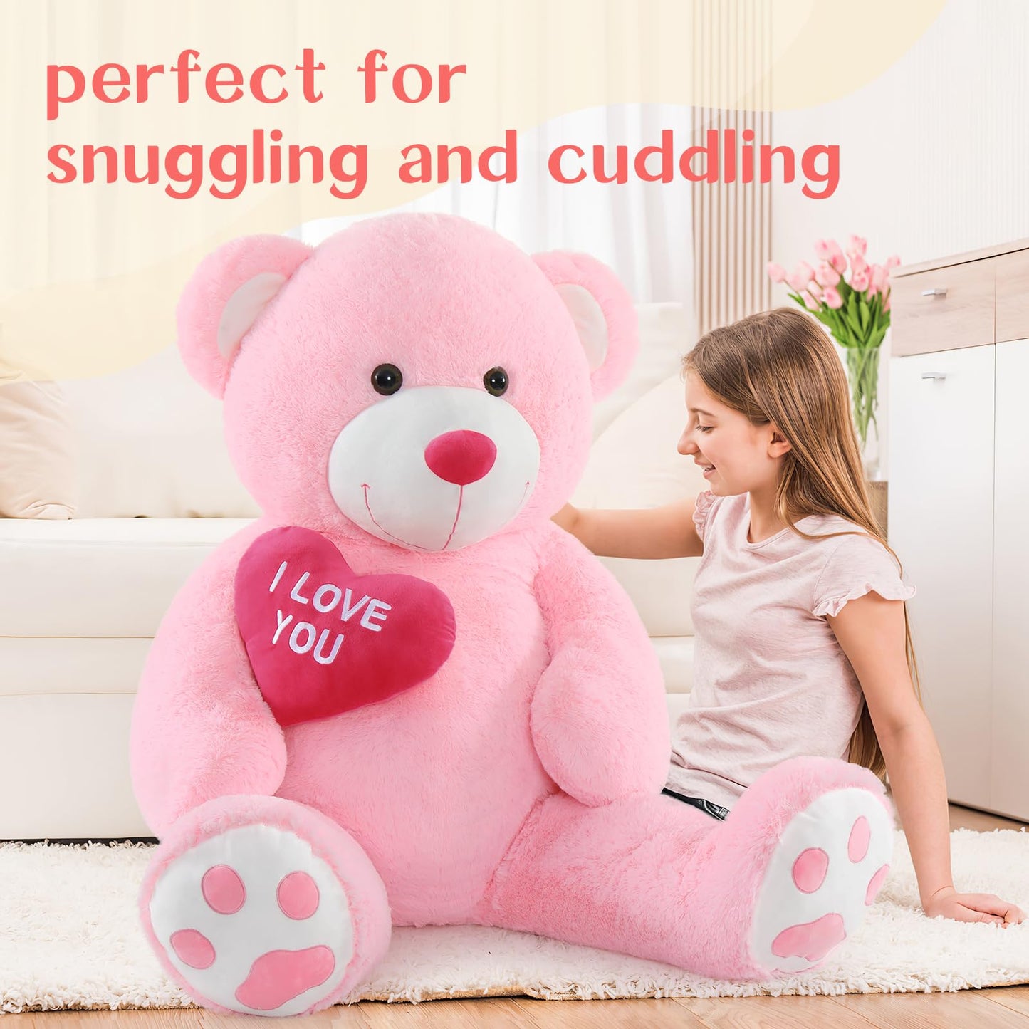 Tezituor Large Teddy Bear Stuffed Animal 5Ft, Big Teddy Bear with Heart, Giant Brown Stuffed Bear Plush Toys for Kids, I Love You Bear Gift for Girlfriend