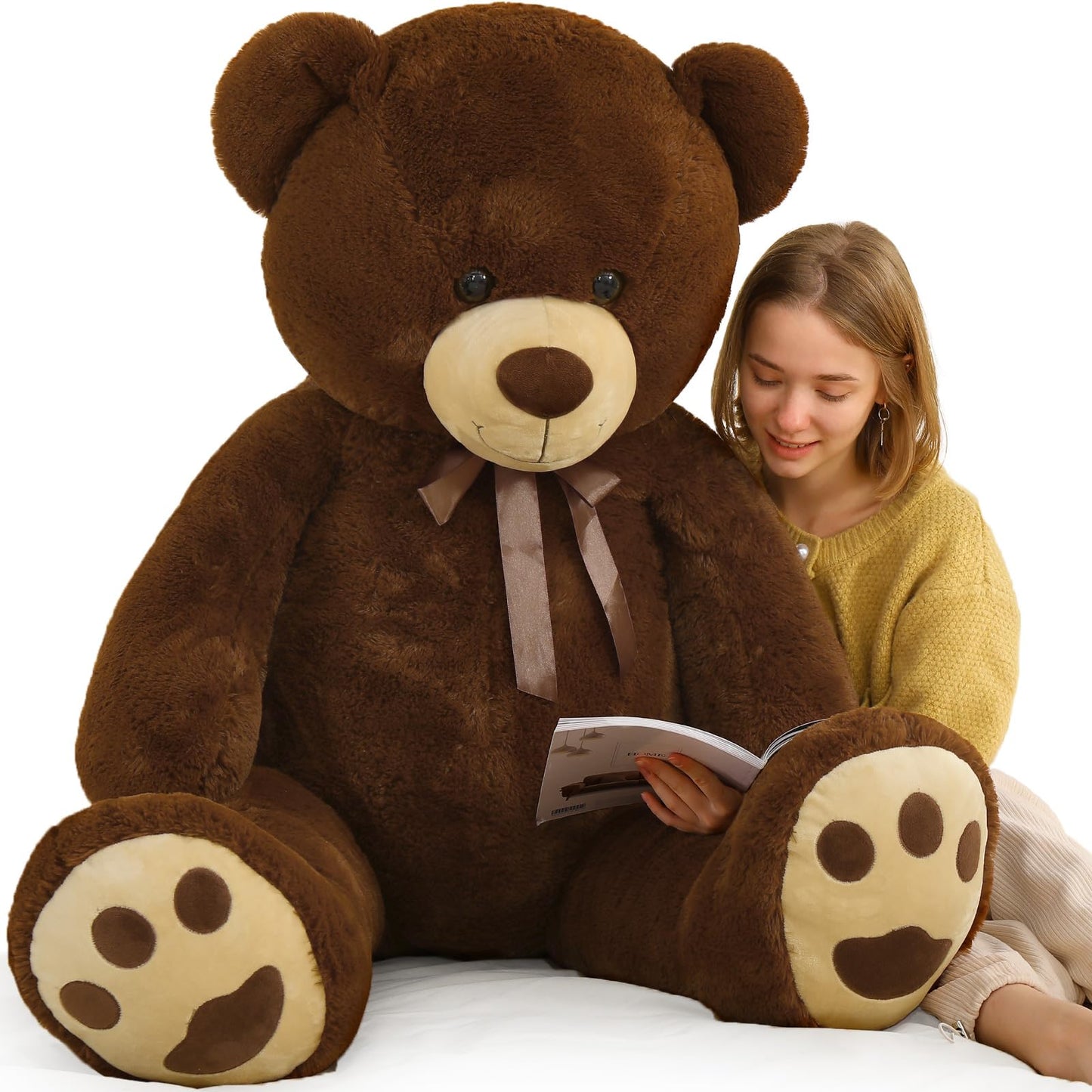 Tezituor Large Teddy Bear Stuffed Animal 5Ft, Big Teddy Bear with Heart, Giant Brown Stuffed Bear Plush Toys for Kids, I Love You Bear Gift for Girlfriend