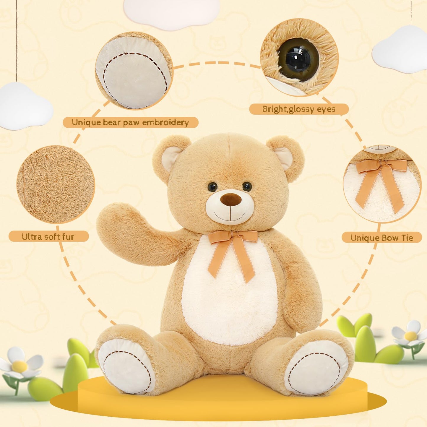 Tezituor Large Teddy Bear Stuffed Animal 5Ft, Big Teddy Bear with Heart, Giant Brown Stuffed Bear Plush Toys for Kids, I Love You Bear Gift for Girlfriend