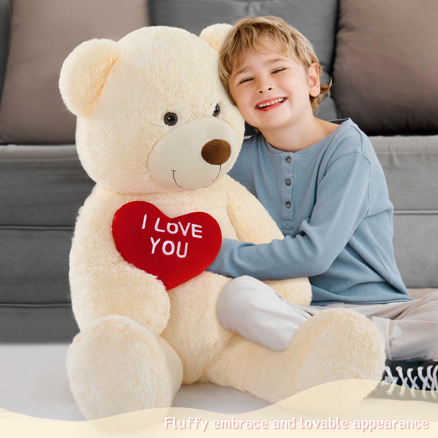 Tezituor Large Teddy Bear Stuffed Animal 5Ft, Big Teddy Bear with Heart, Giant Brown Stuffed Bear Plush Toys for Kids, I Love You Bear Gift for Girlfriend