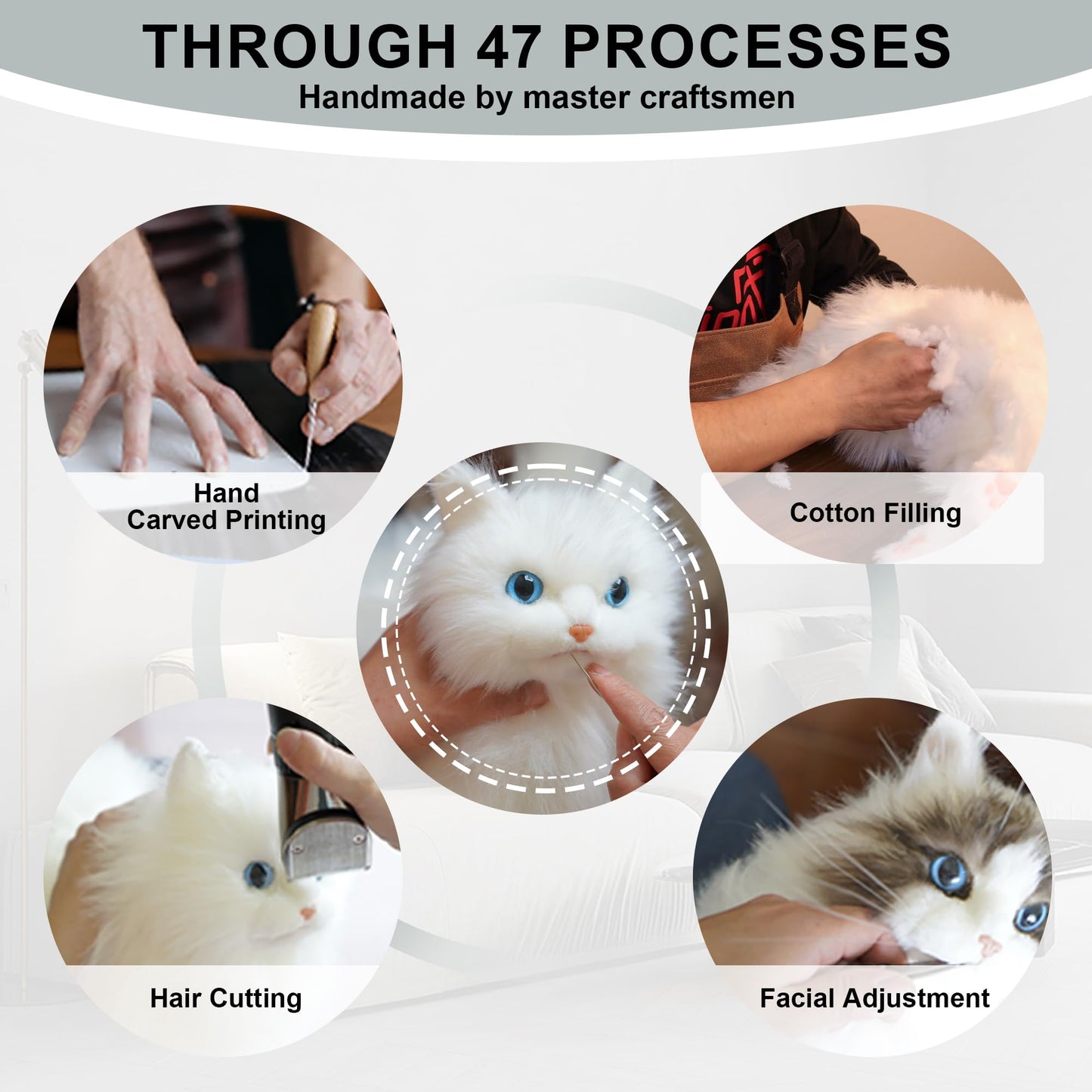 Chongker Weighted Stuffed Animals,Handmade Realistic Cat Plush Toy 3.3LBS,Lifelike Real Cat Size Companion Pet, Grey Cat